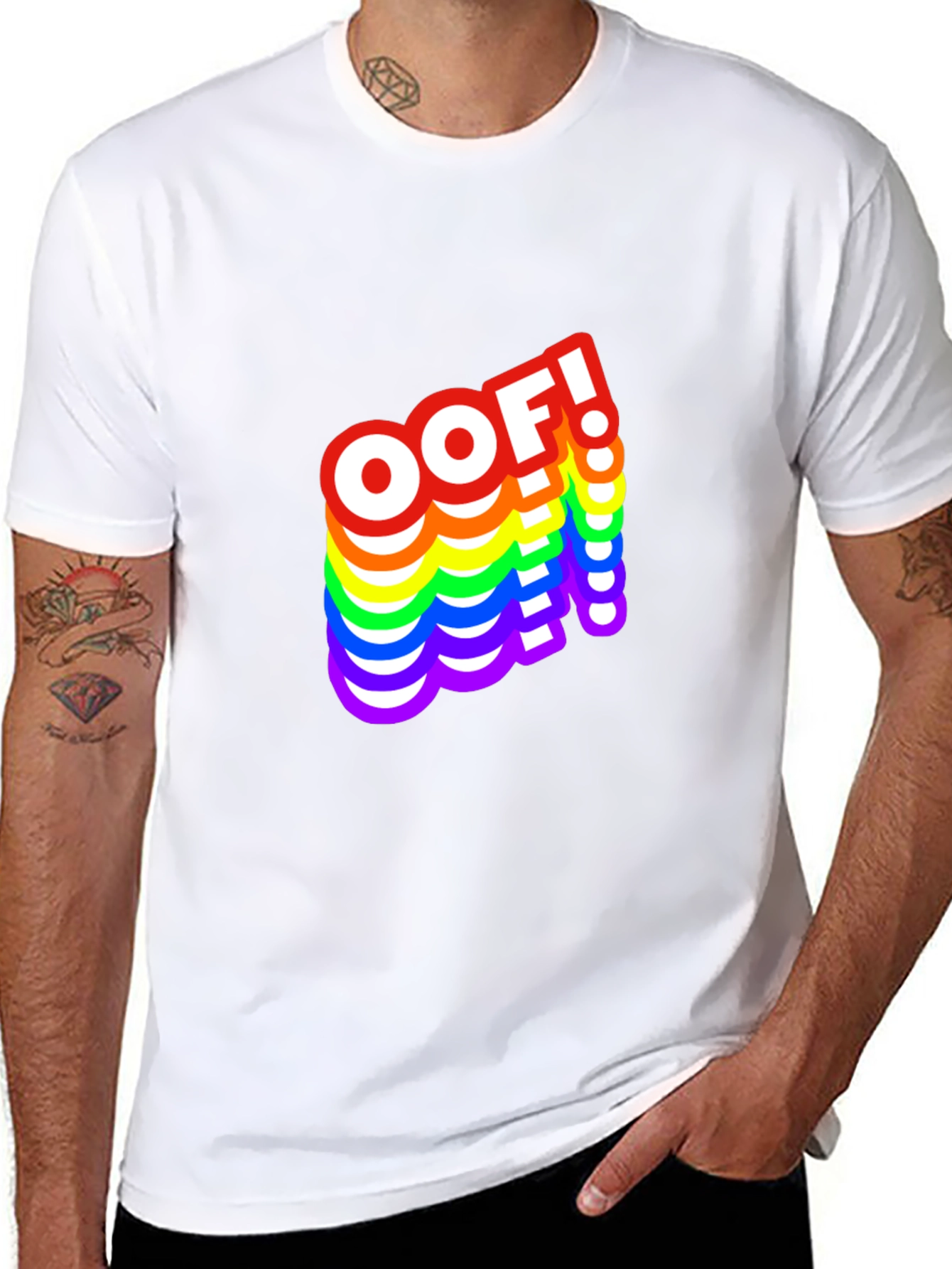 OOF! Rainbow Text Graphic Black T-Shirt