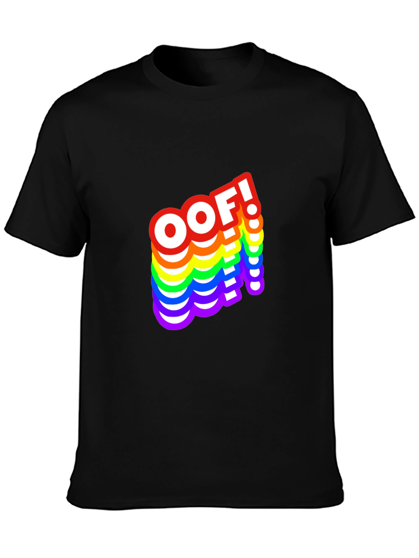 OOF! Rainbow Text Graphic Black T-Shirt