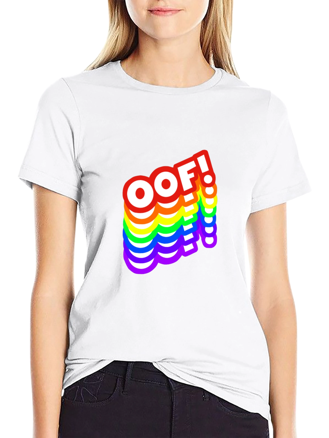 OOF! Rainbow Text Graphic Black T-Shirt