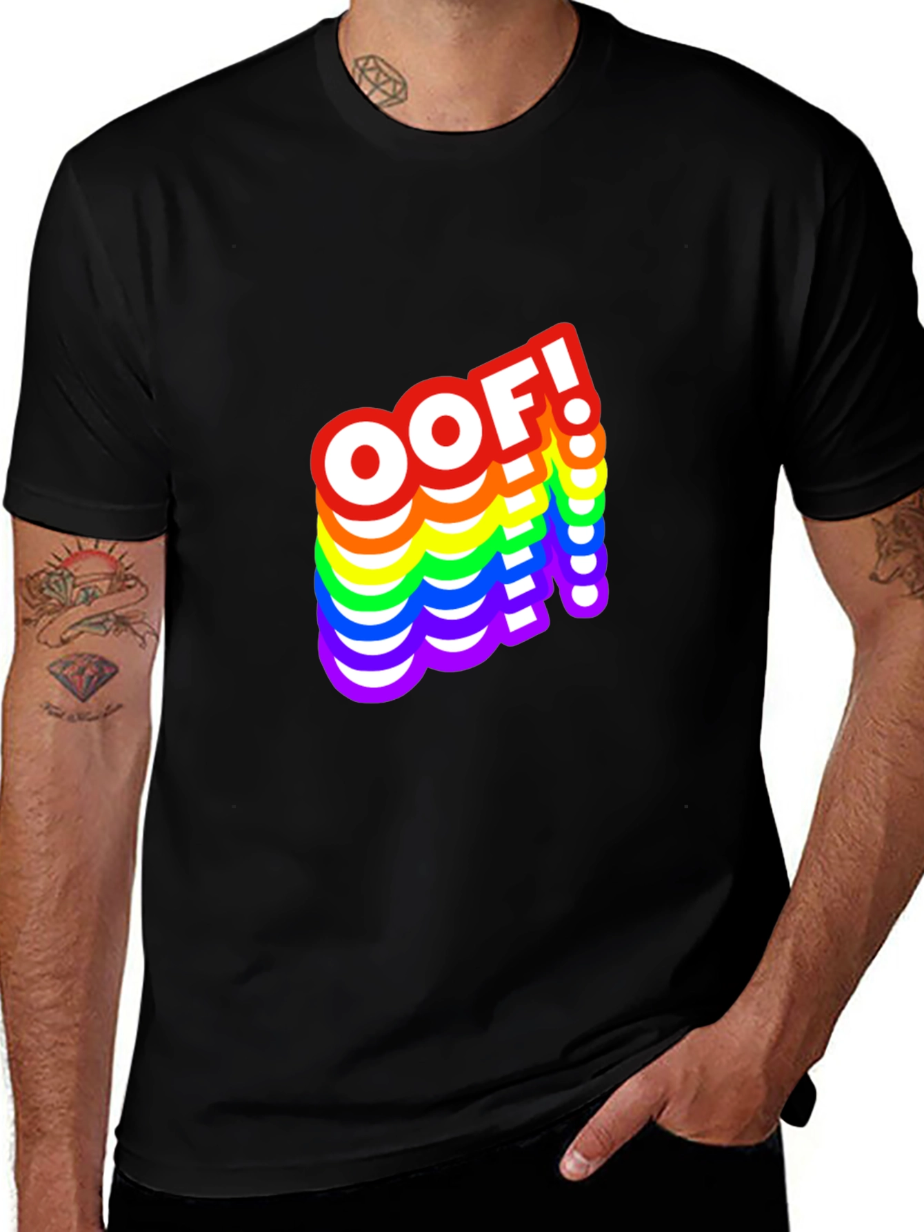 OOF! Rainbow Text Graphic Black T-Shirt