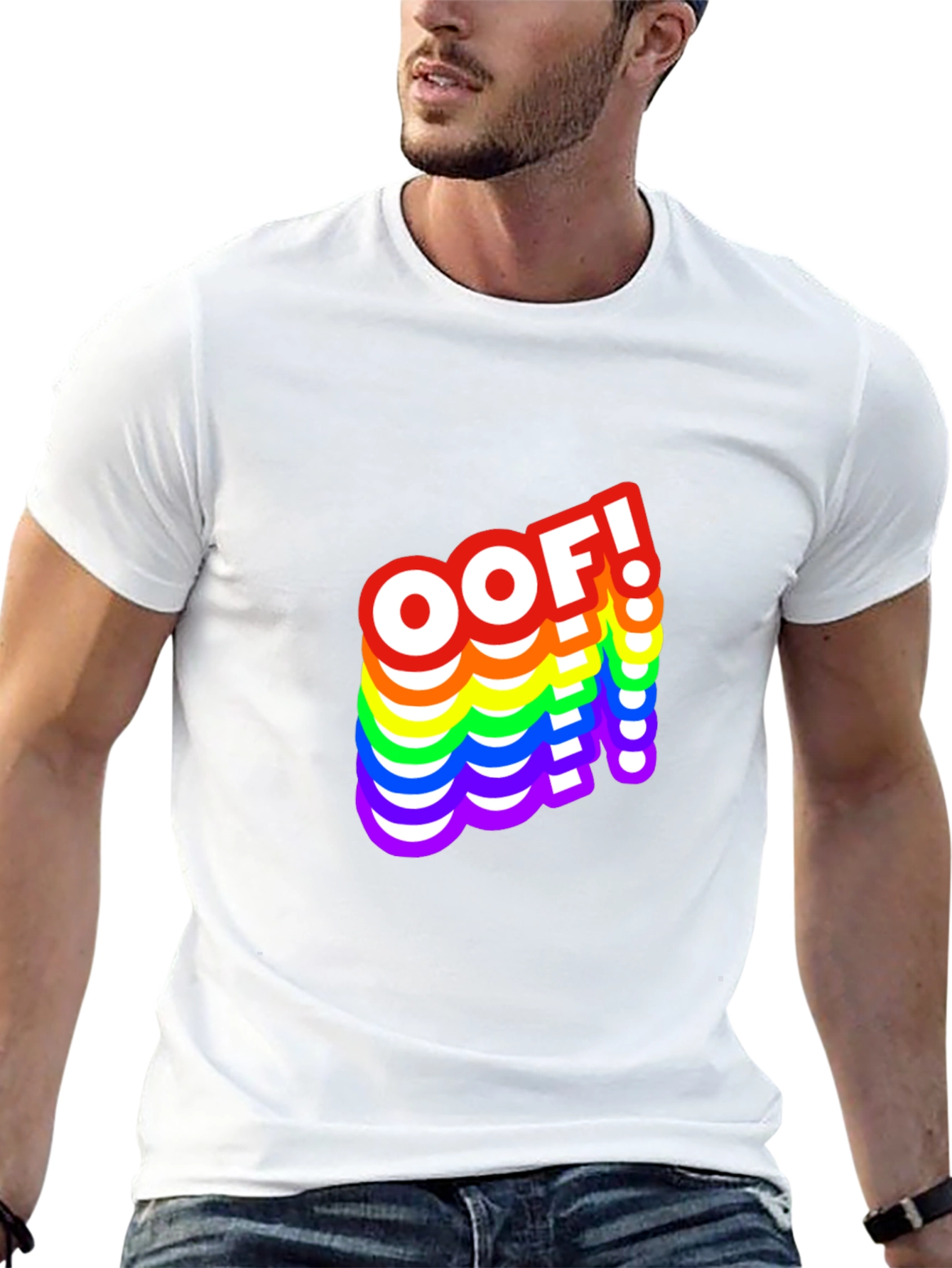 OOF! Rainbow Text Graphic Black T-Shirt