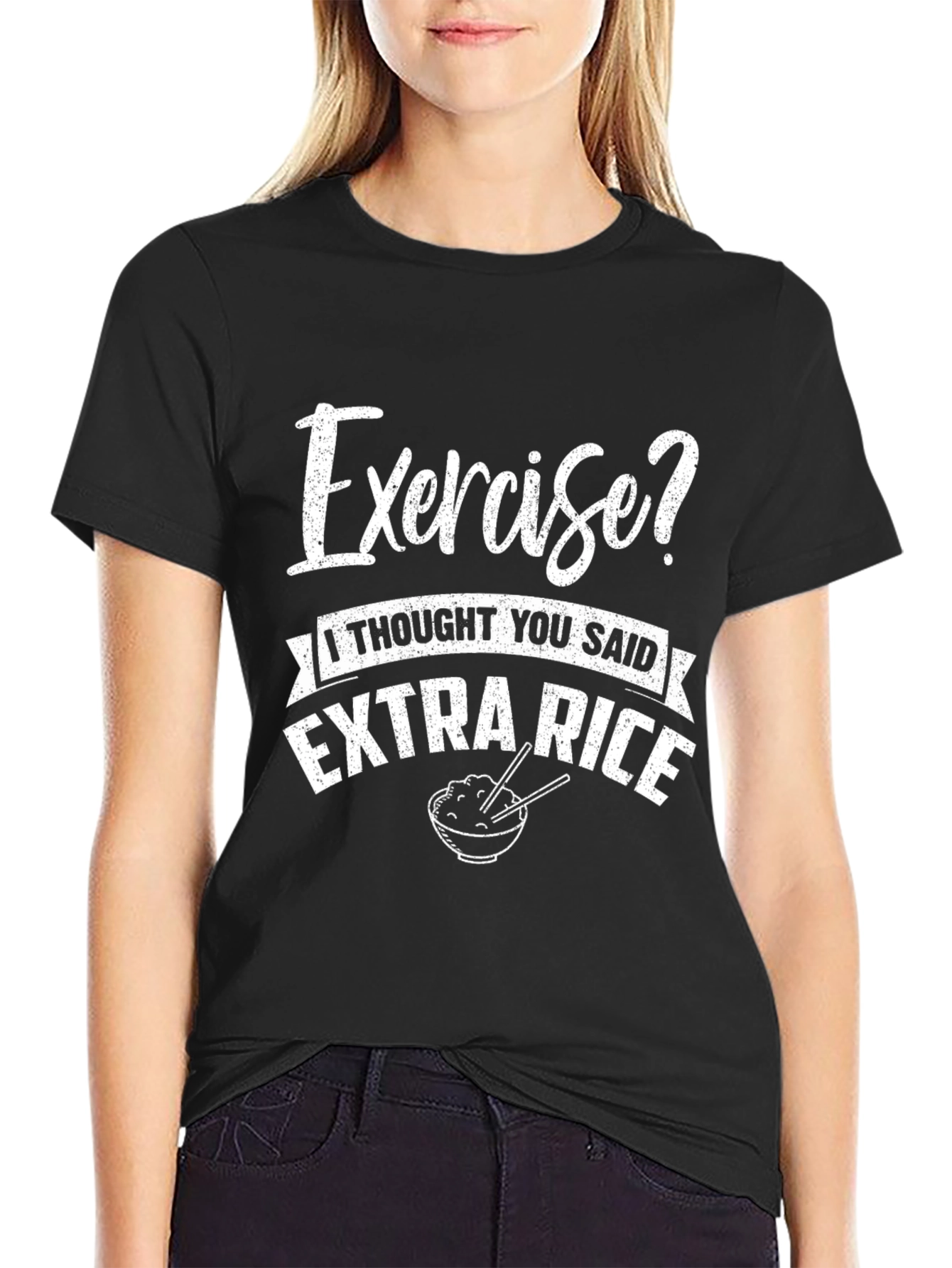 Exercise? Extra Rice Graphic T-Shirt Funny Foodie Tee