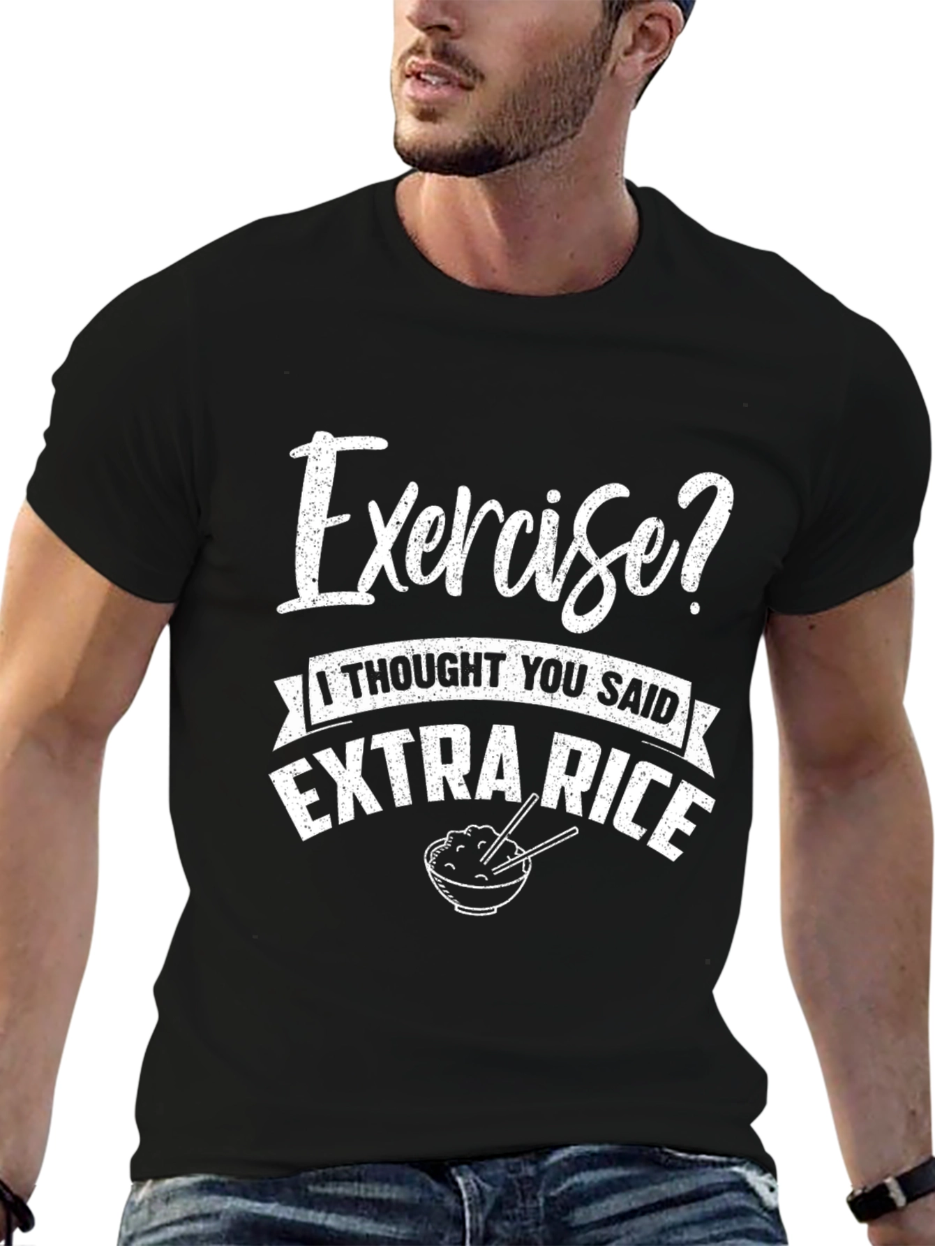 Exercise? Extra Rice Graphic T-Shirt Funny Foodie Tee