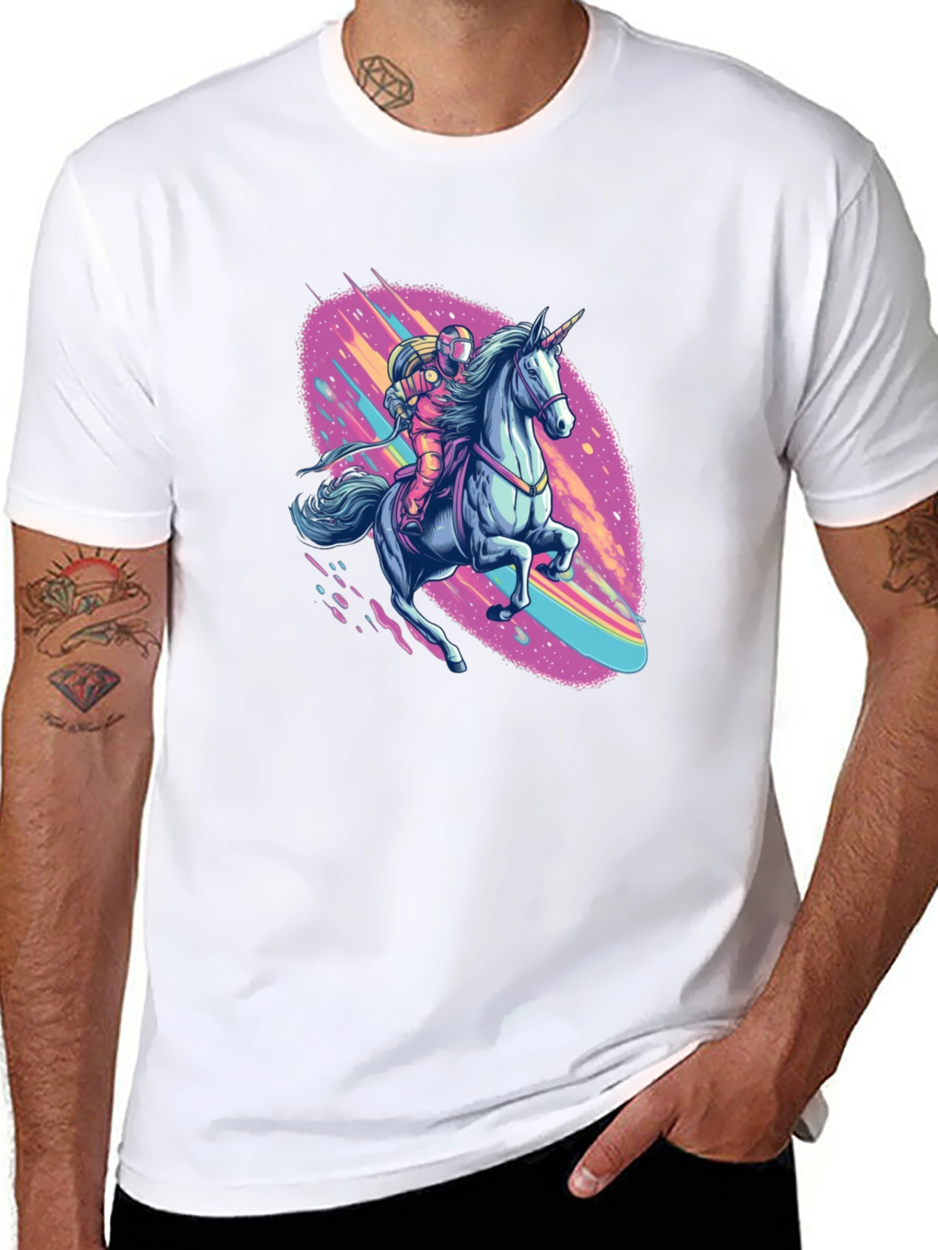 Astronaut Unicorn Ride Black Graphic Tee
