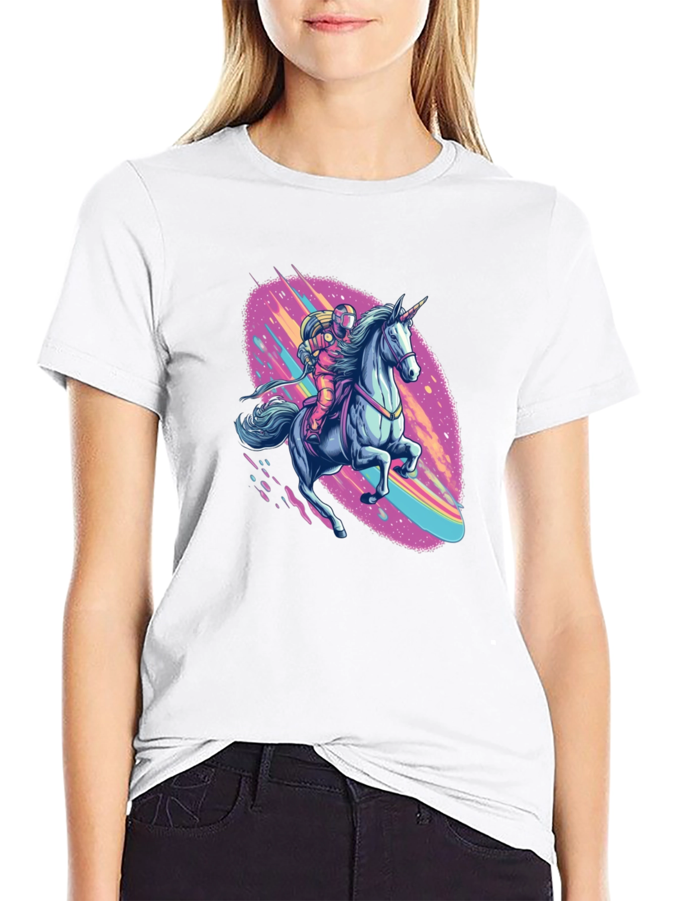 Astronaut Unicorn Ride Black Graphic Tee