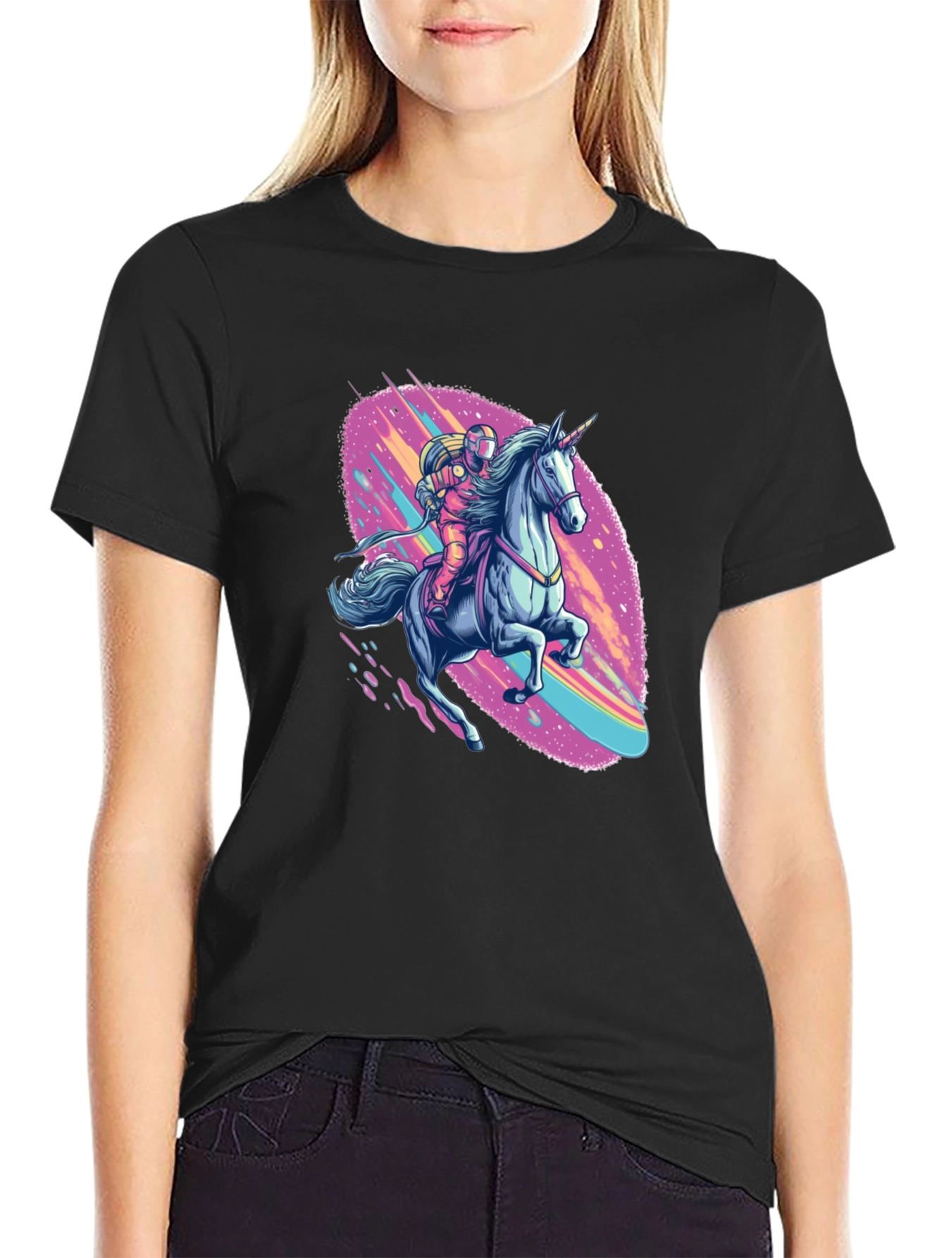 Astronaut Unicorn Ride Black Graphic Tee