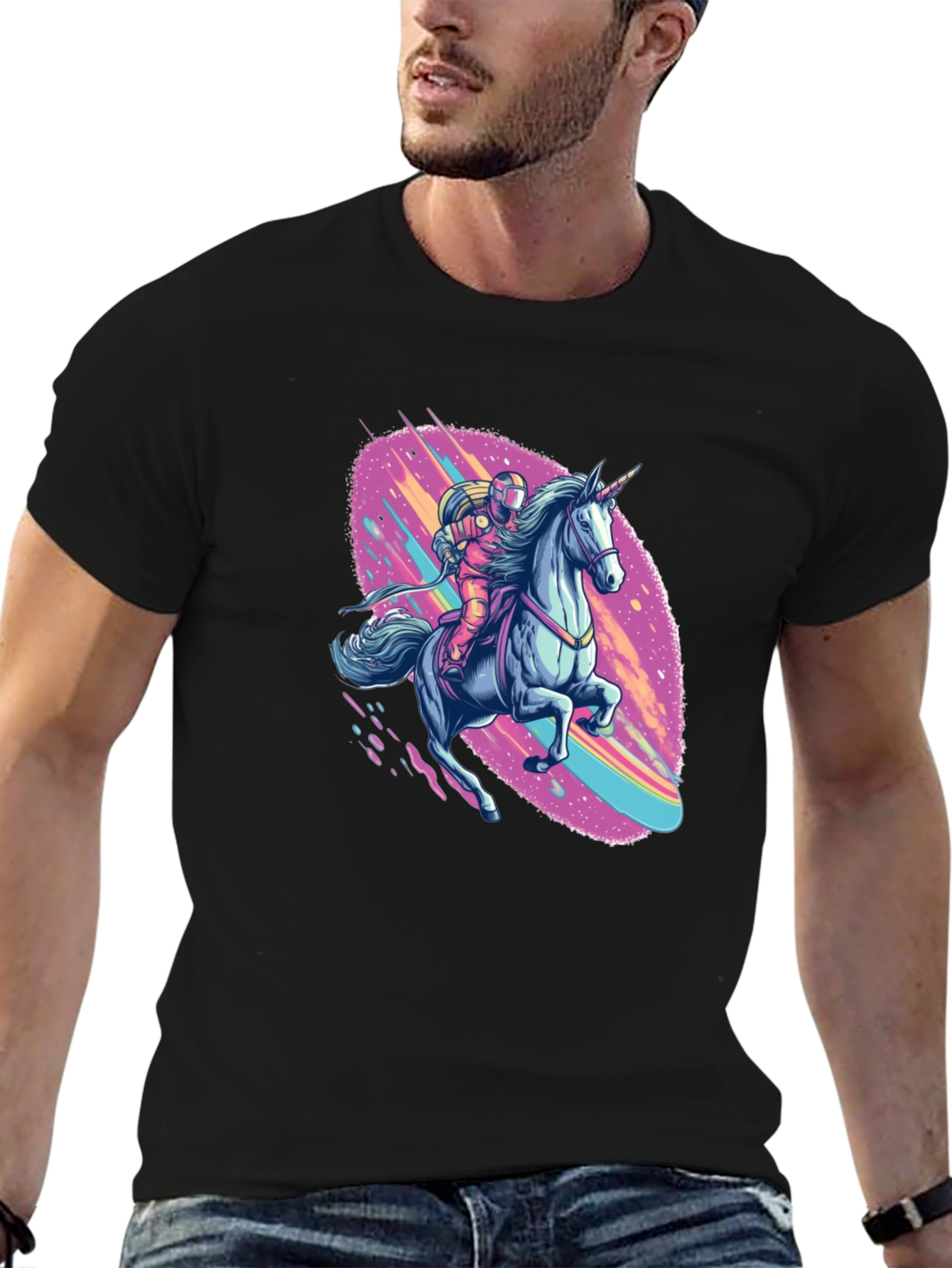 Astronaut Unicorn Ride Black Graphic Tee