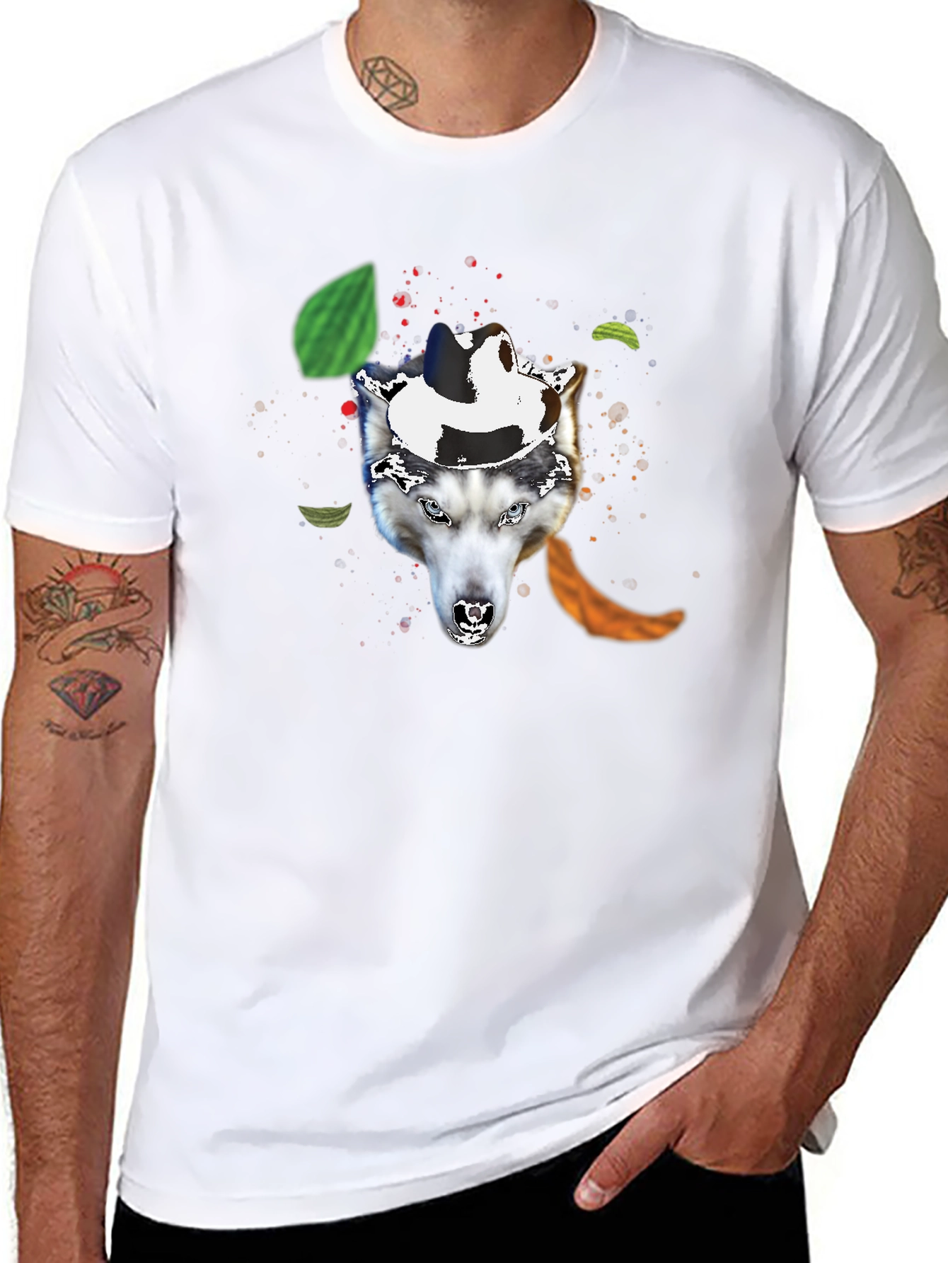 Wolf in a Hat T-Shirt - Black