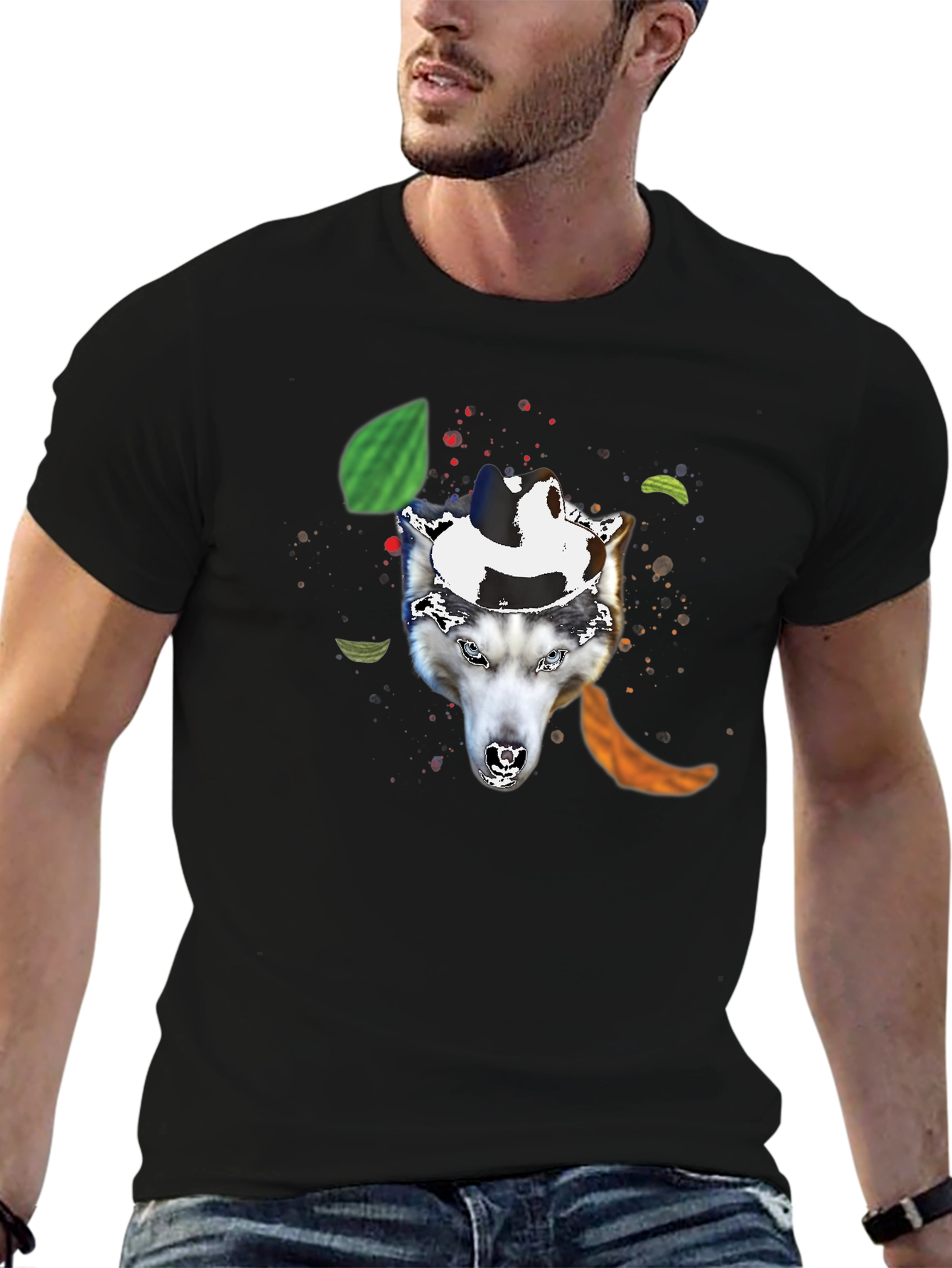 Wolf in a Hat T-Shirt - Black