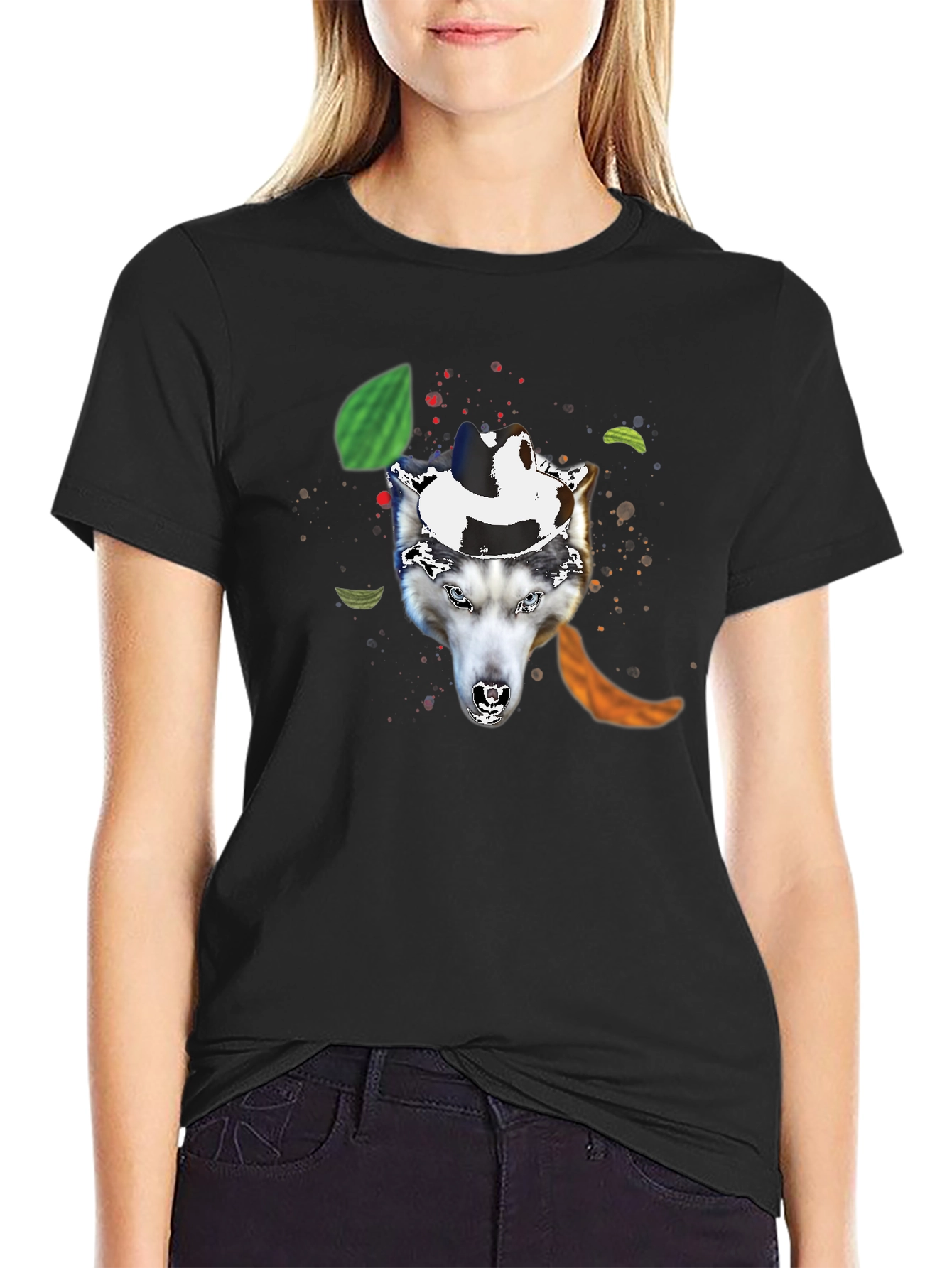 Wolf in a Hat T-Shirt - Black