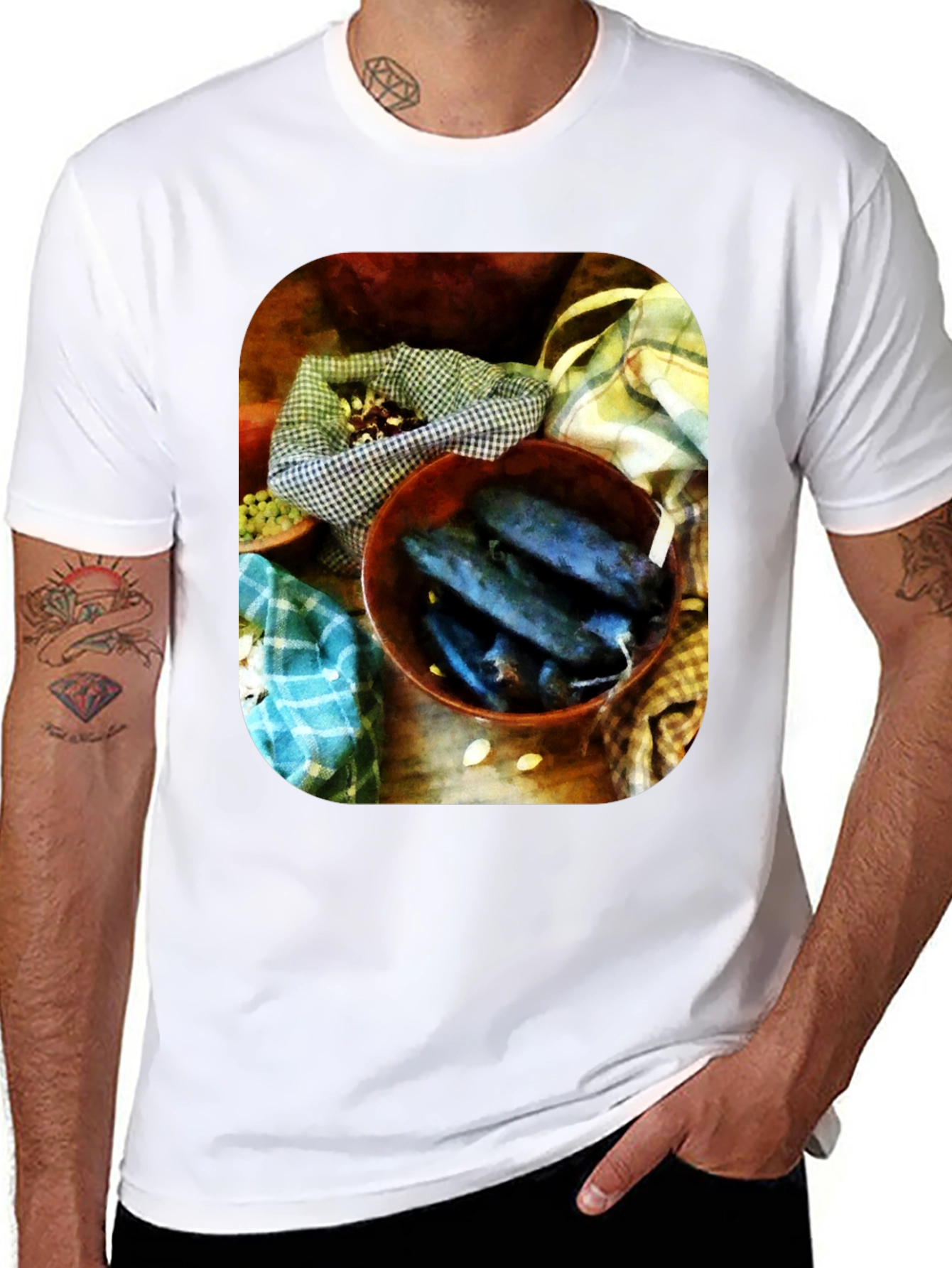Mens T-Shirt with Unique Produce Still Life Art