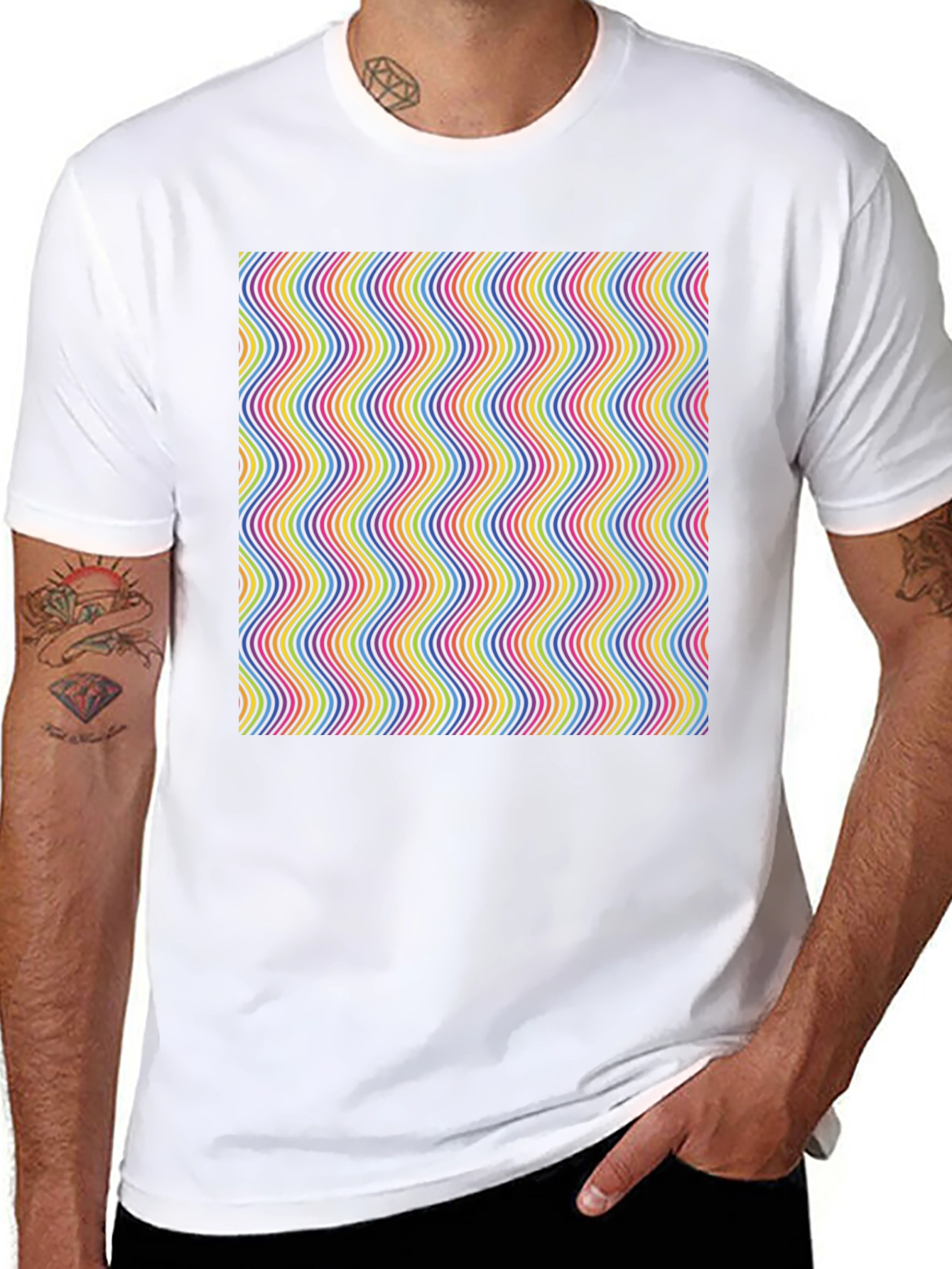 Retro Wave Pattern T-Shirt - Black