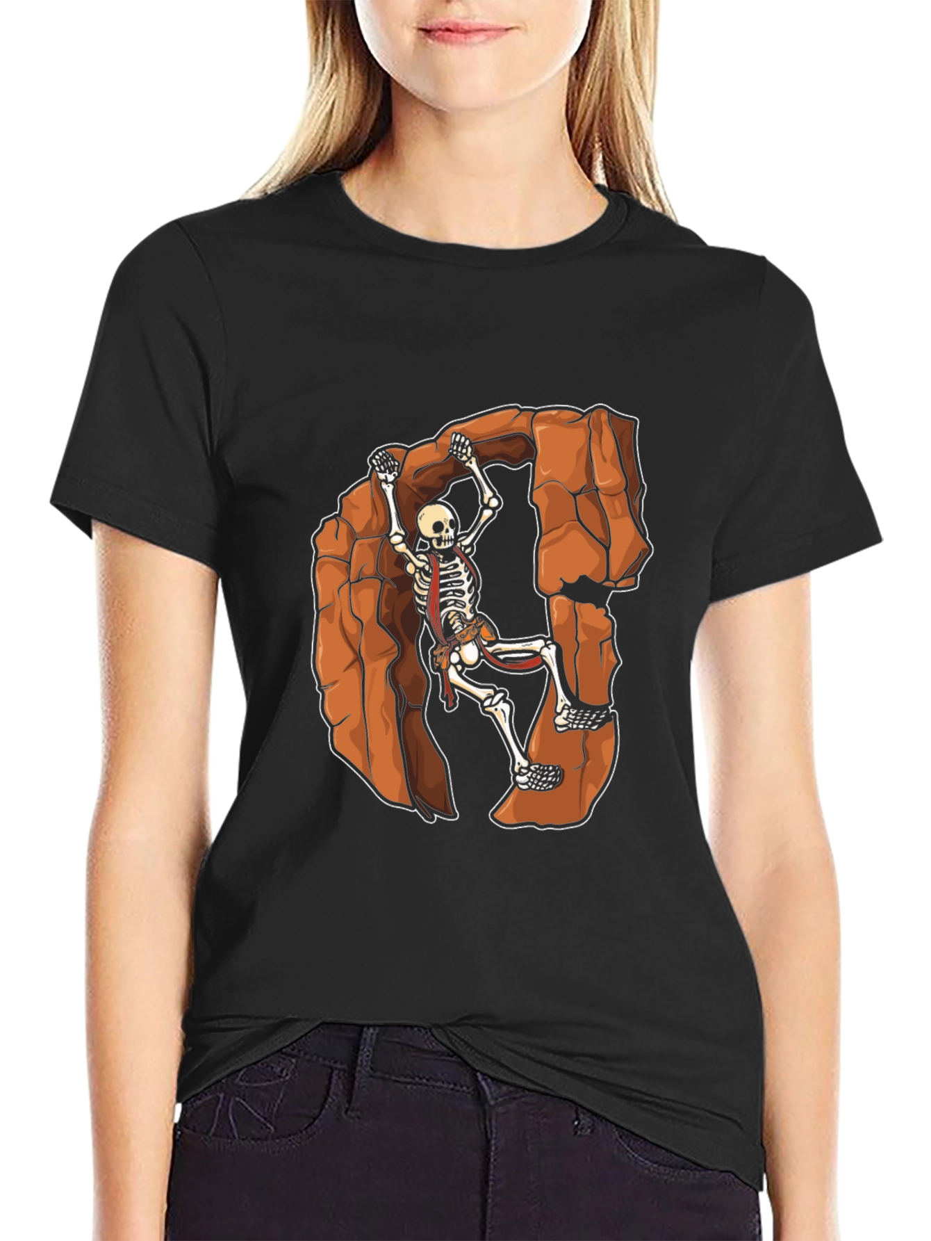 Skeleton Rock Climbing Graphic Tee - Black