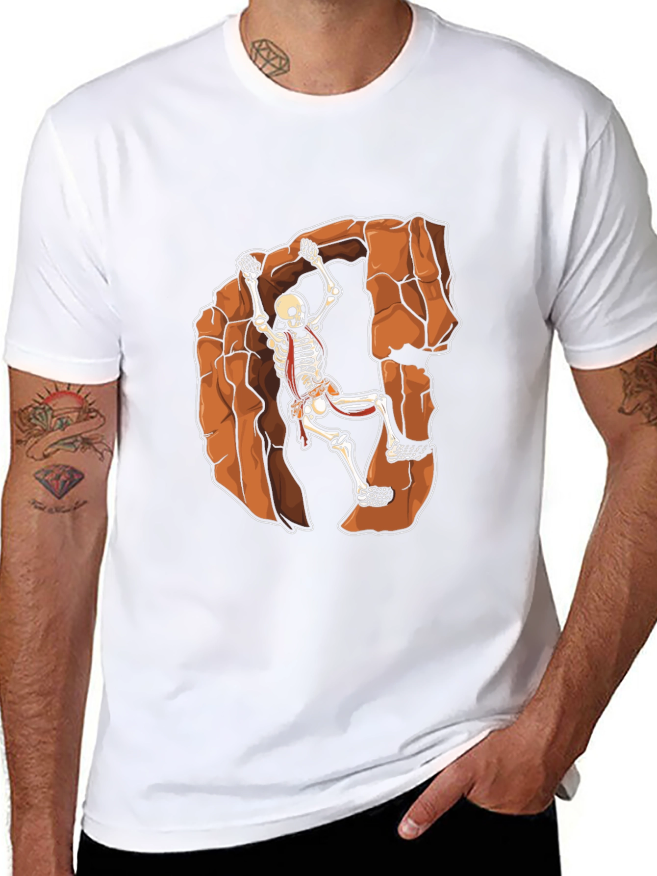 Skeleton Rock Climbing Graphic Tee - Black