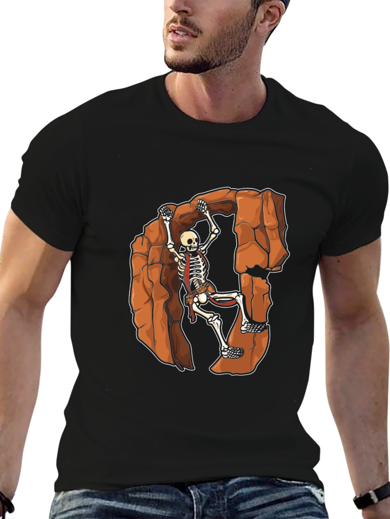 Skeleton Rock Climbing Graphic Tee - Black