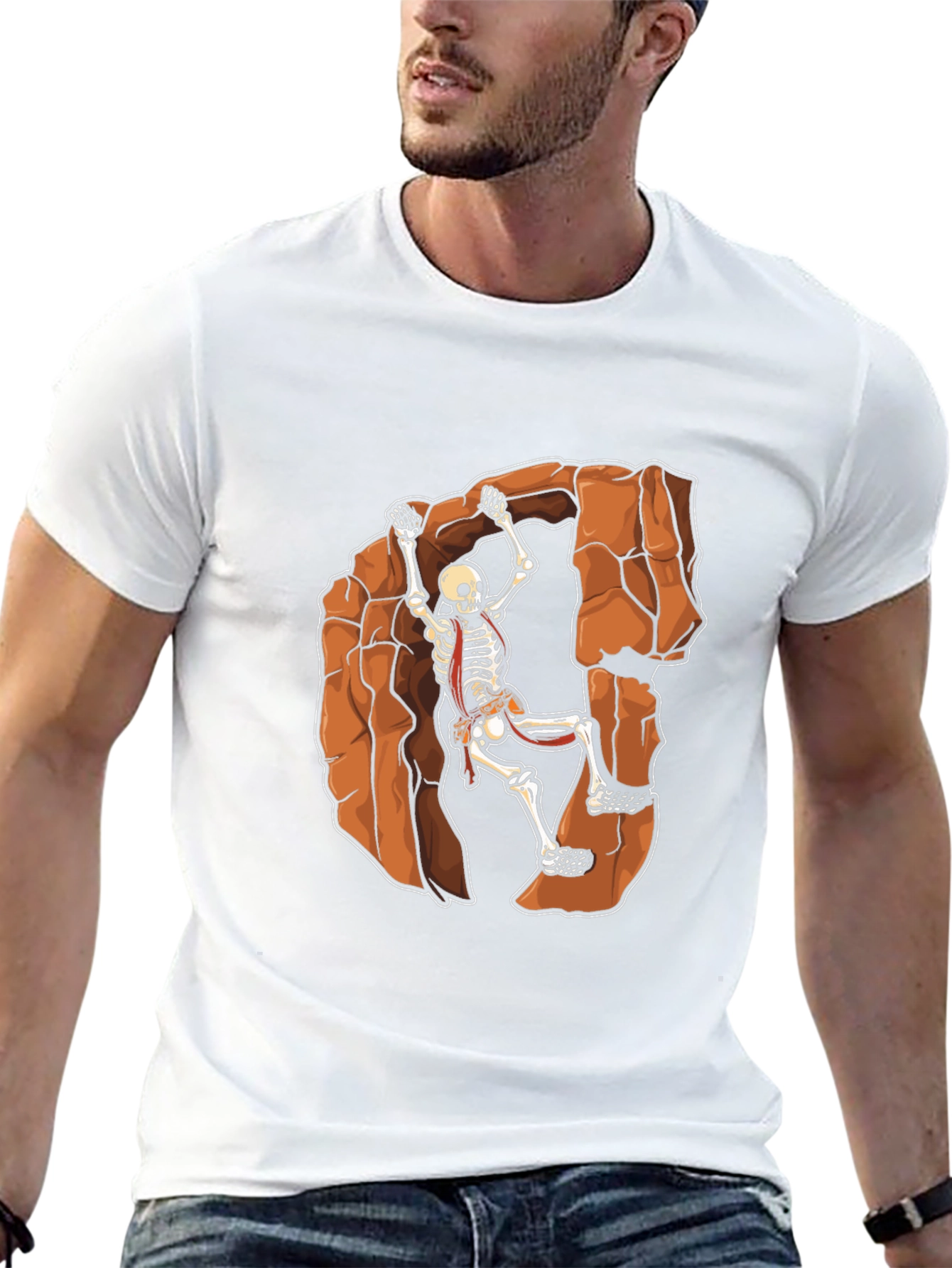 Skeleton Rock Climbing Graphic Tee - Black