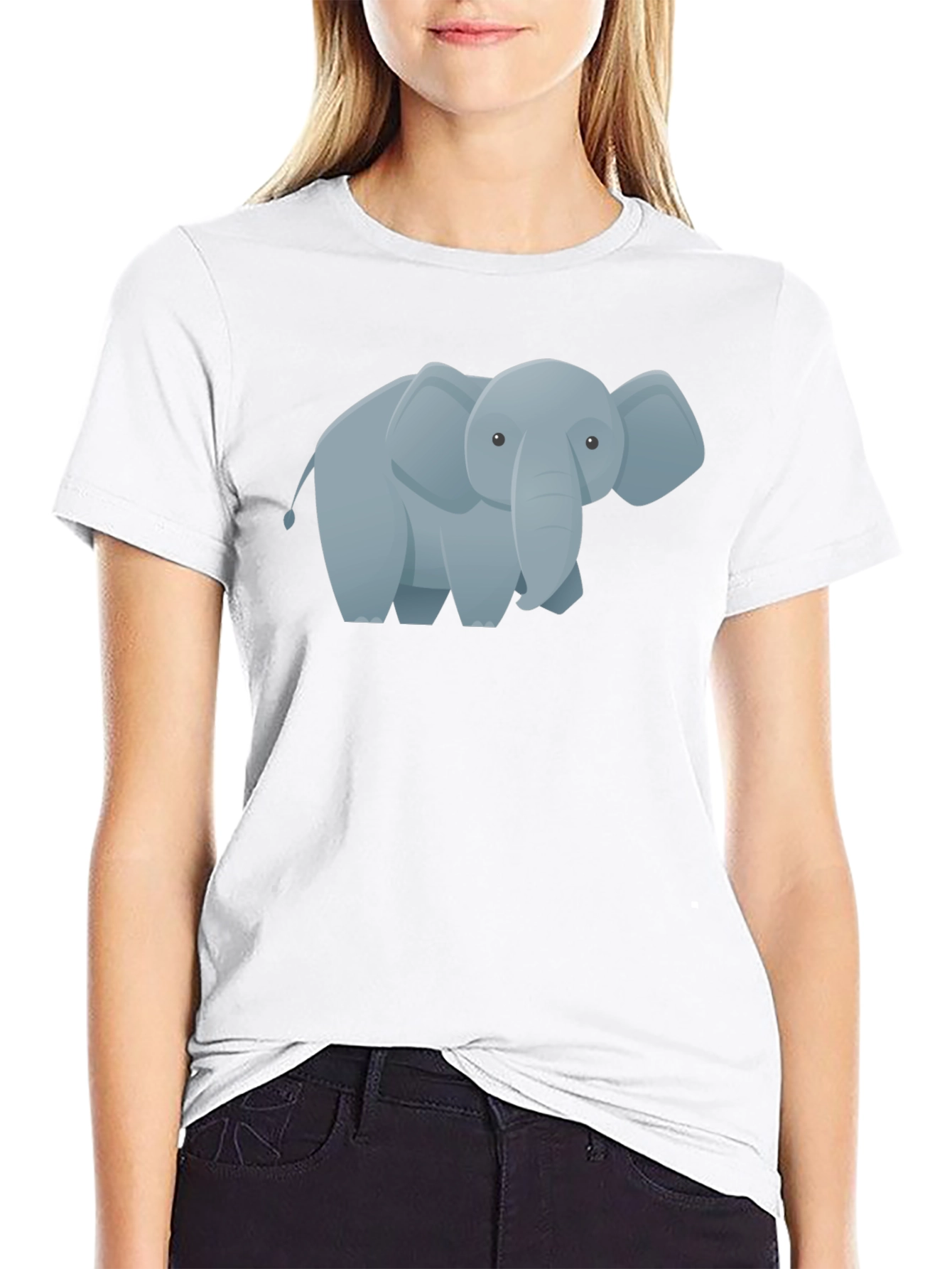 Cute Cartoon Elephant Graphic Tee - Black