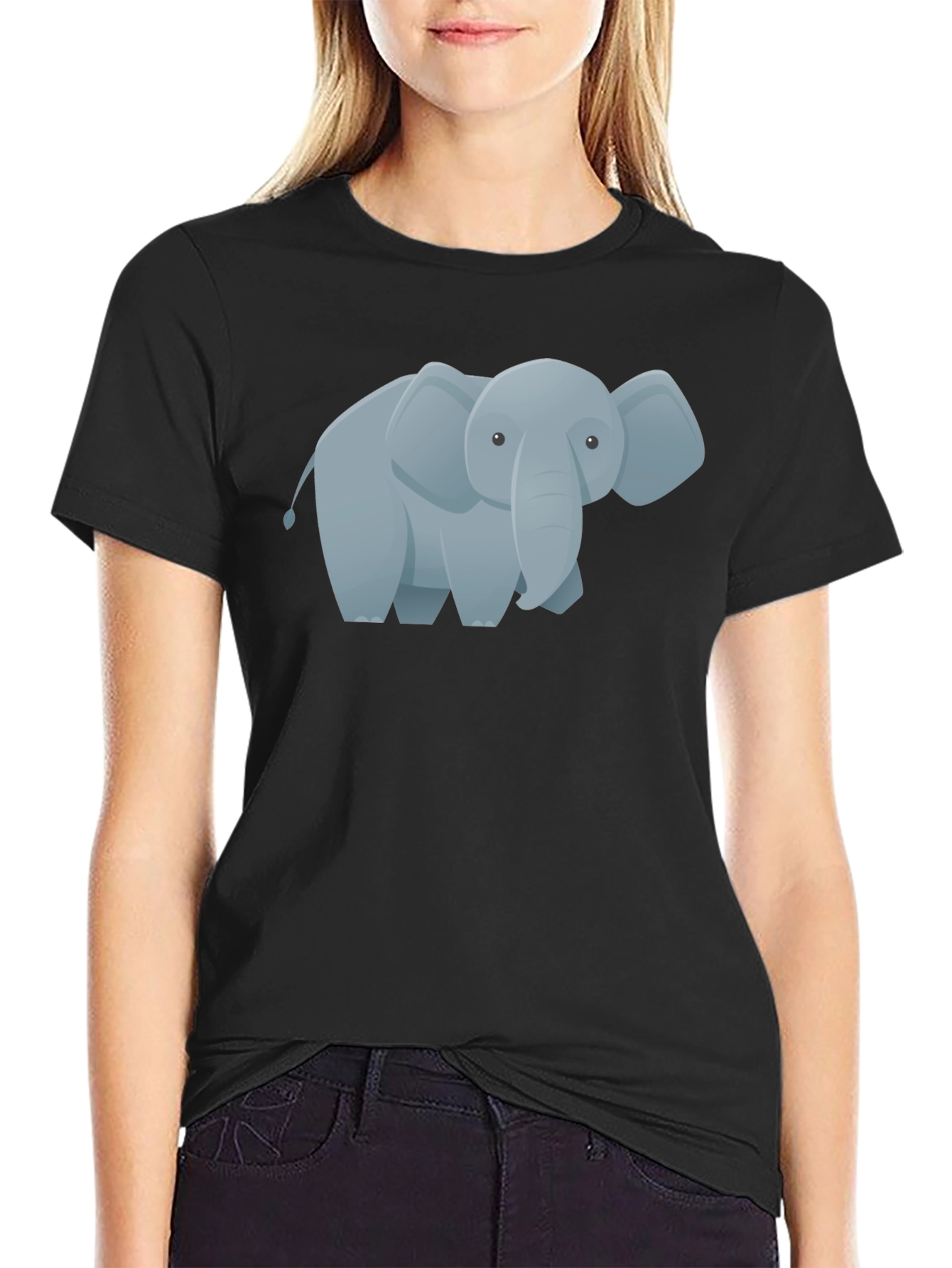 Cute Cartoon Elephant Graphic Tee - Black