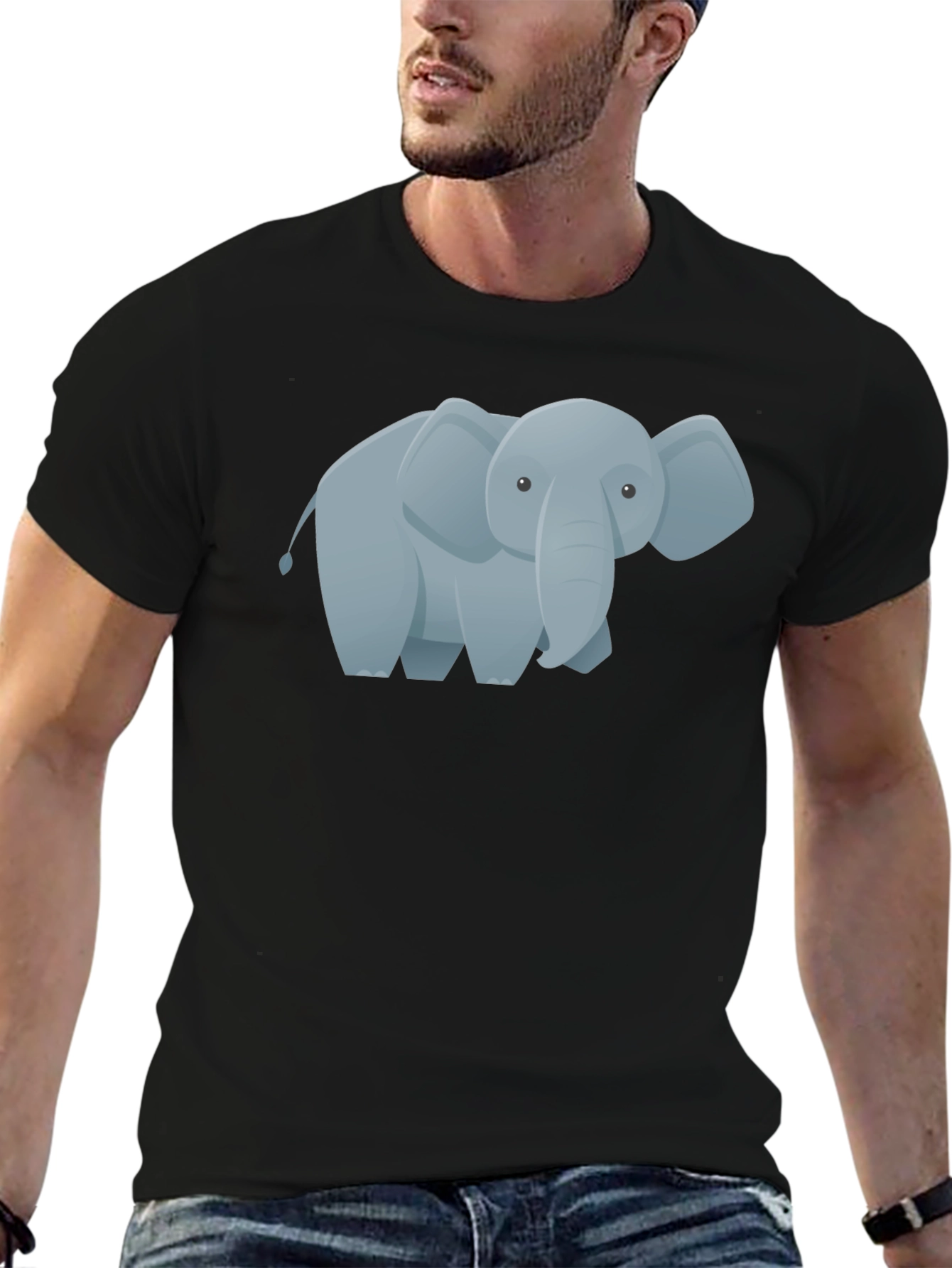 Cute Cartoon Elephant Graphic Tee - Black