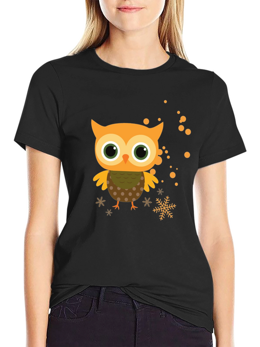 Cute Owl Graphic Tee - Black Short Sleeve Shirt