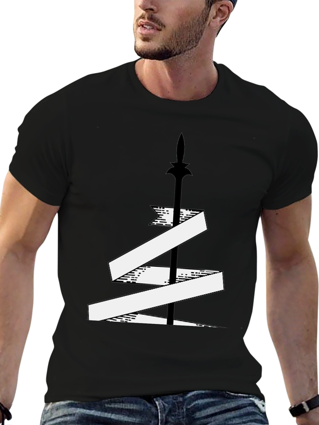 Spear and Ribbon Graphic Tee - Cool Design