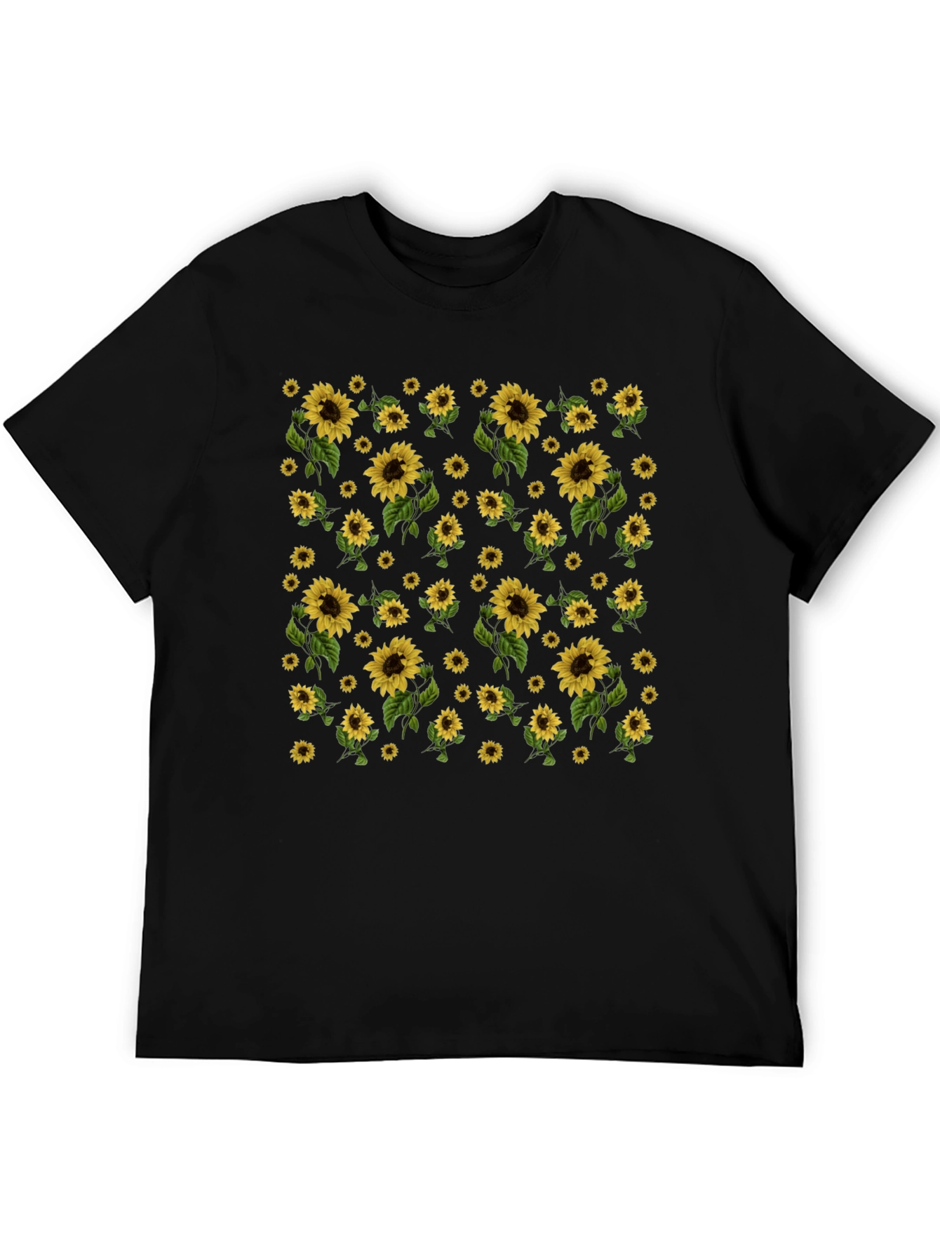 Sunflower Print Black T-Shirt - Casual Style