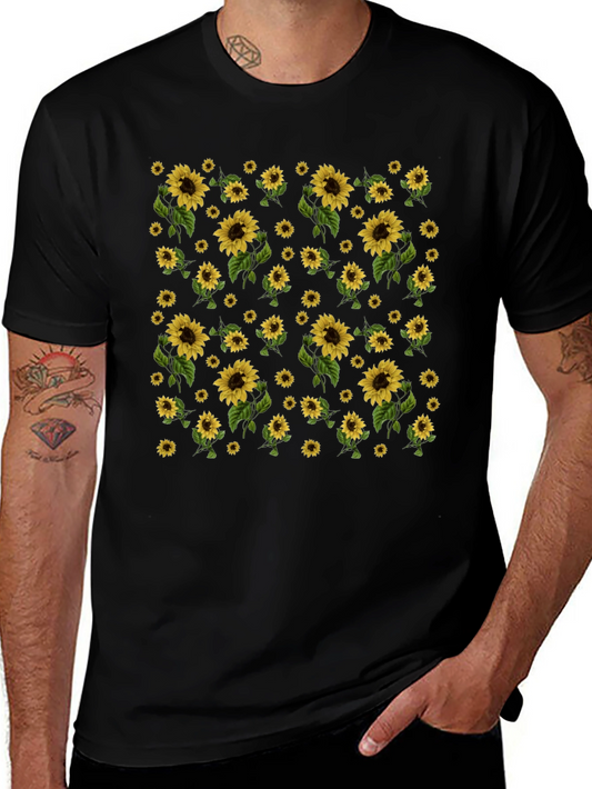 Sunflower Print Black T-Shirt - Casual Style