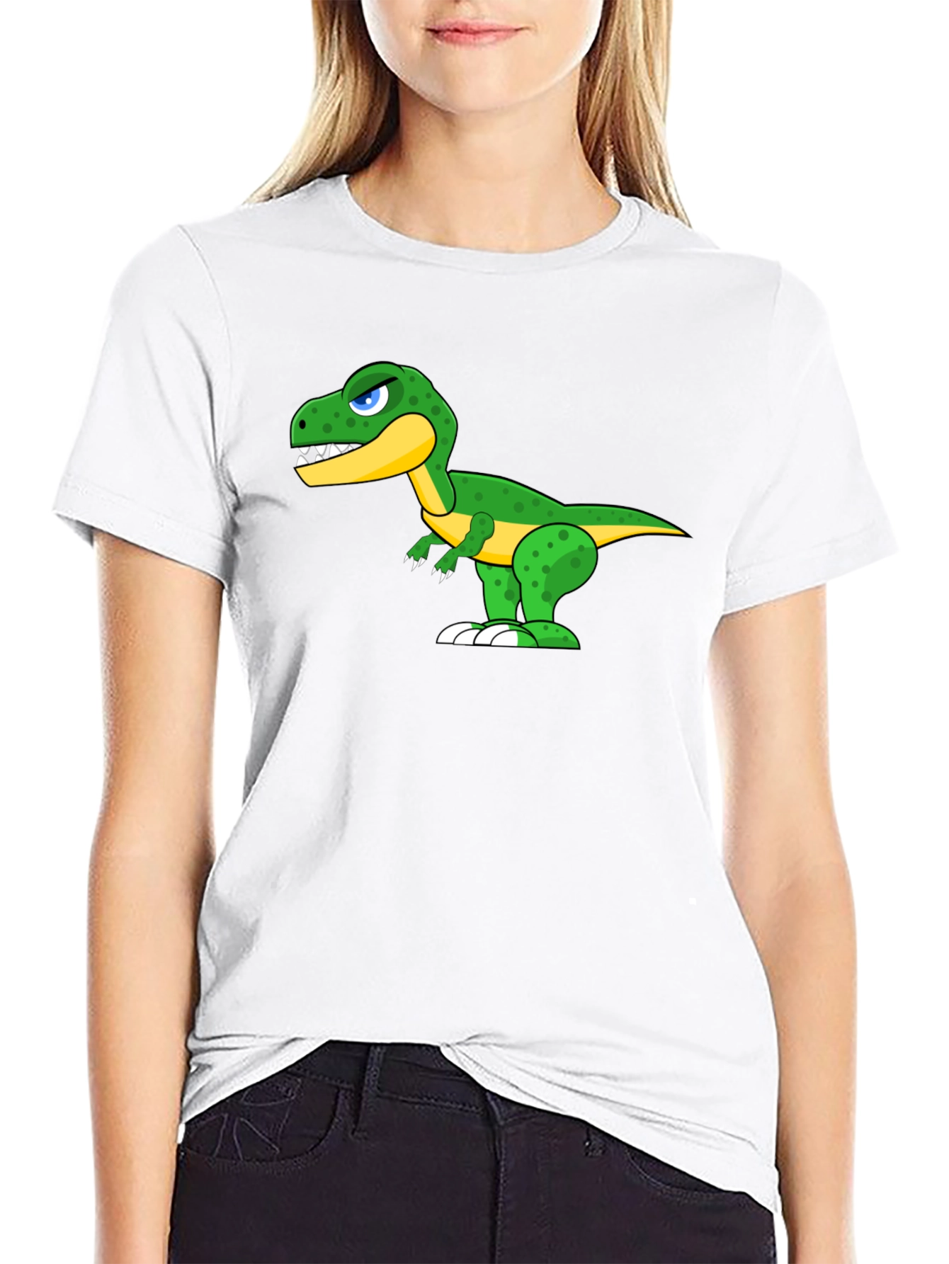 Cartoon Dinosaur Graphic Tee - Black