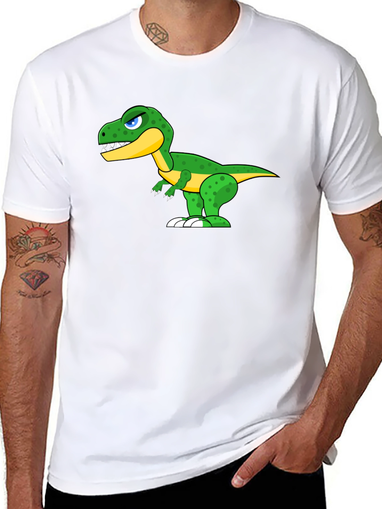 Cartoon Dinosaur Graphic Tee - Black