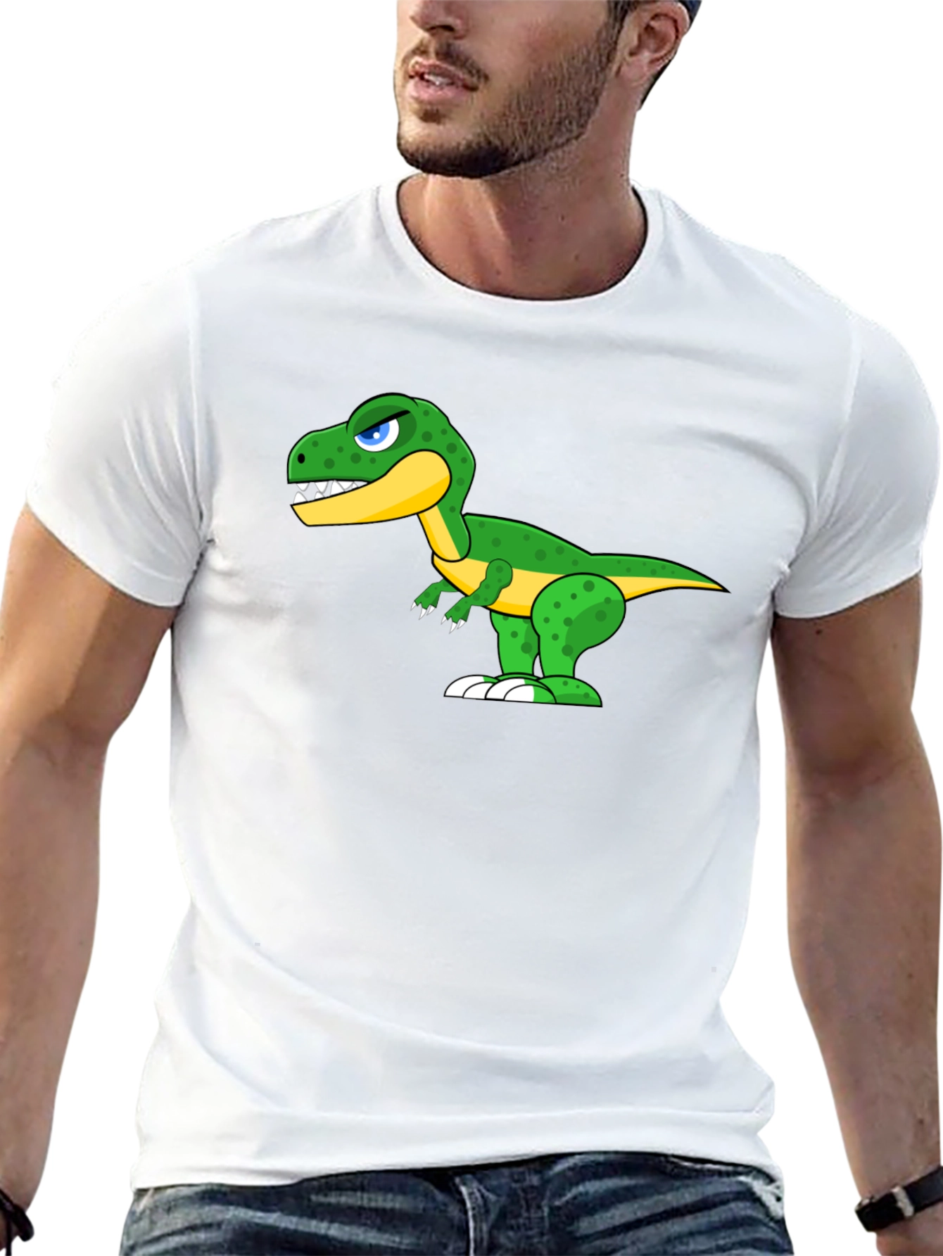 Cartoon Dinosaur Graphic Tee - Black