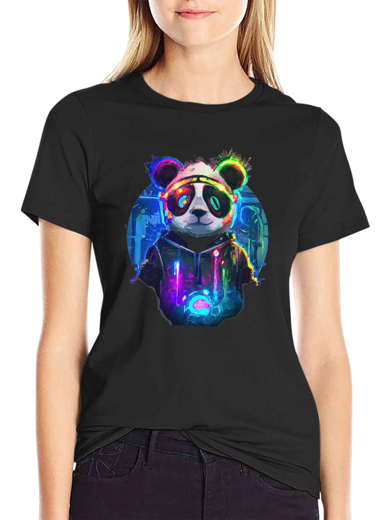Cyberpunk Panda Graphic T-Shirt - Black