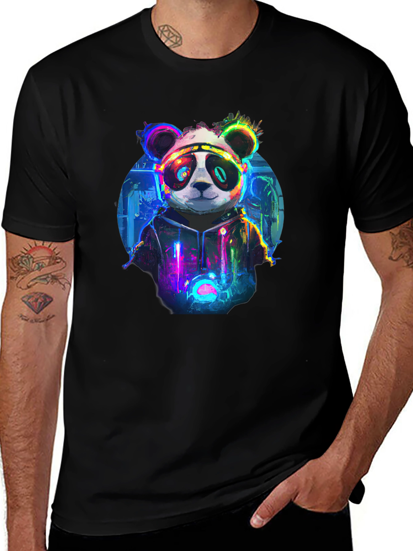 Cyberpunk Panda Graphic T-Shirt - Black