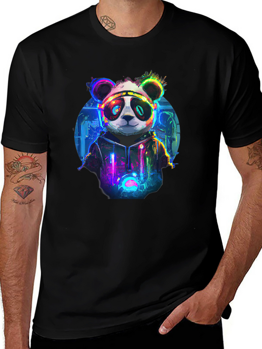 Cyberpunk Panda Graphic T-Shirt - Black