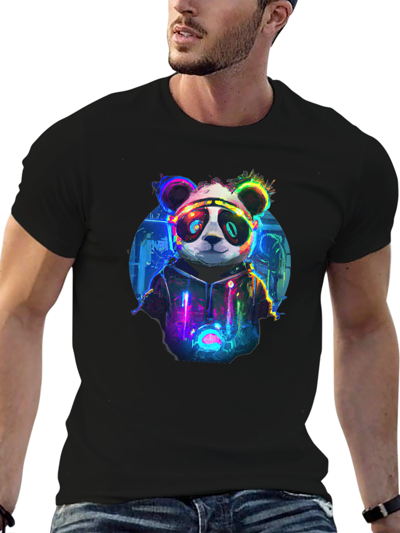 Cyberpunk Panda Graphic T-Shirt - Black