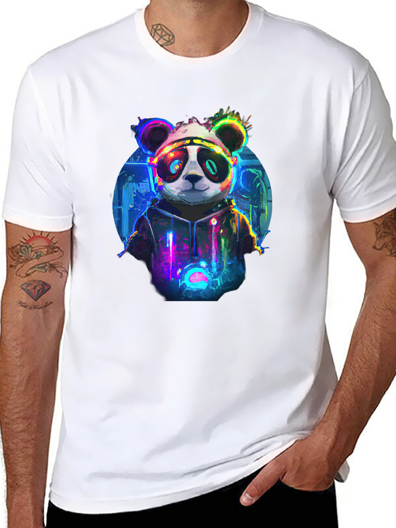 Cyberpunk Panda Graphic T-Shirt - Black