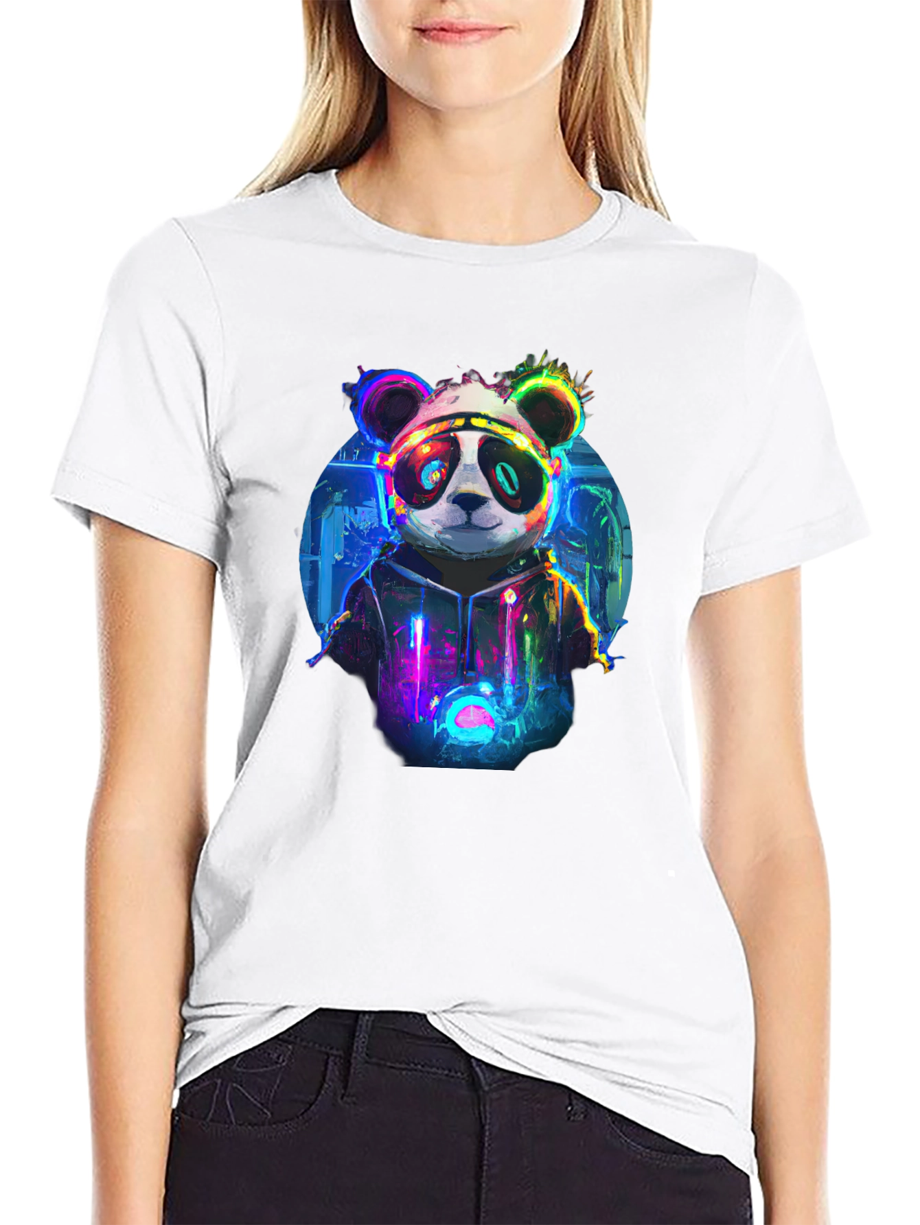 Cyberpunk Panda Graphic T-Shirt - Black