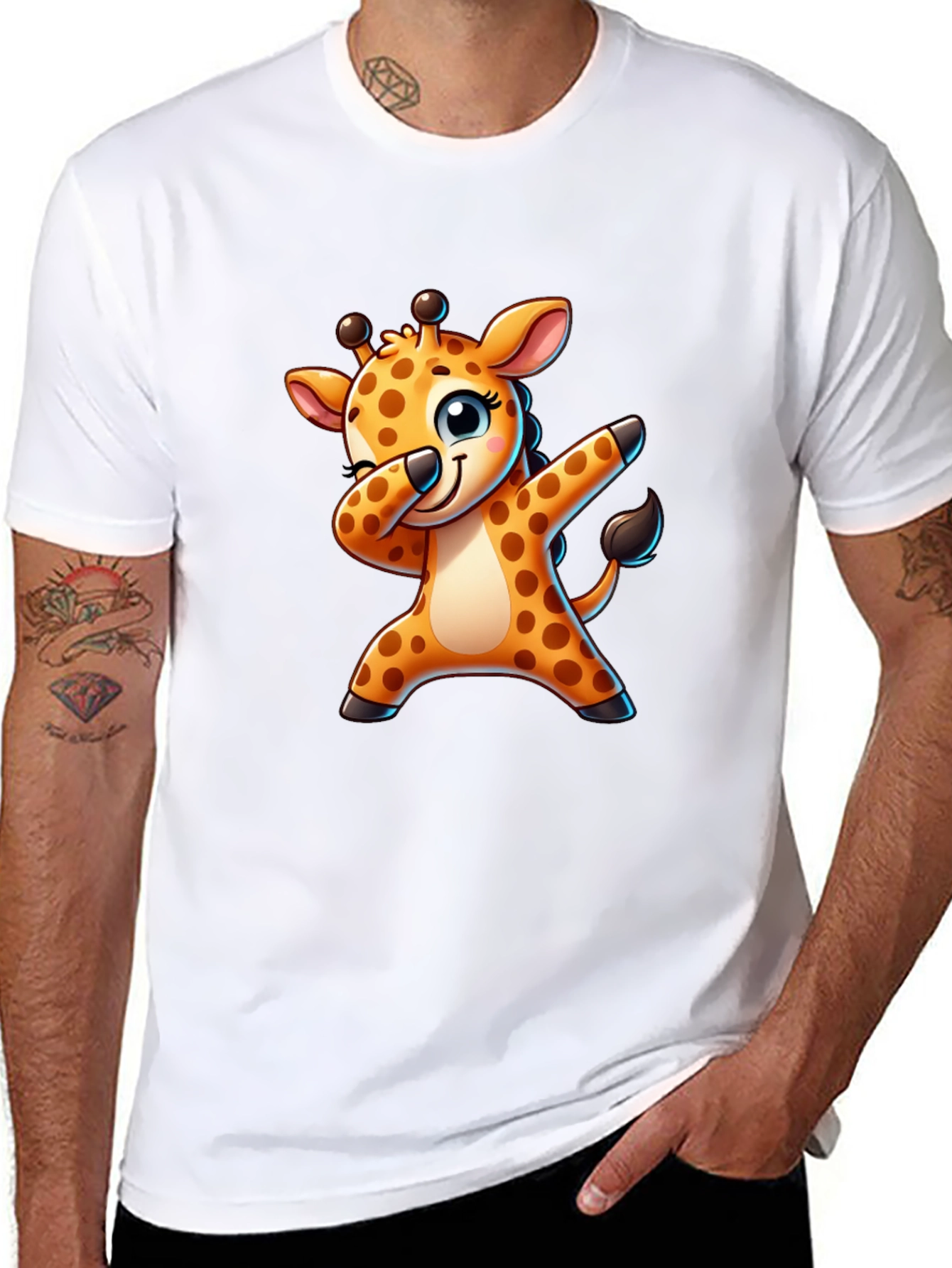 Dabbing Giraffe Black T-Shirt - Fun Cartoon Tee