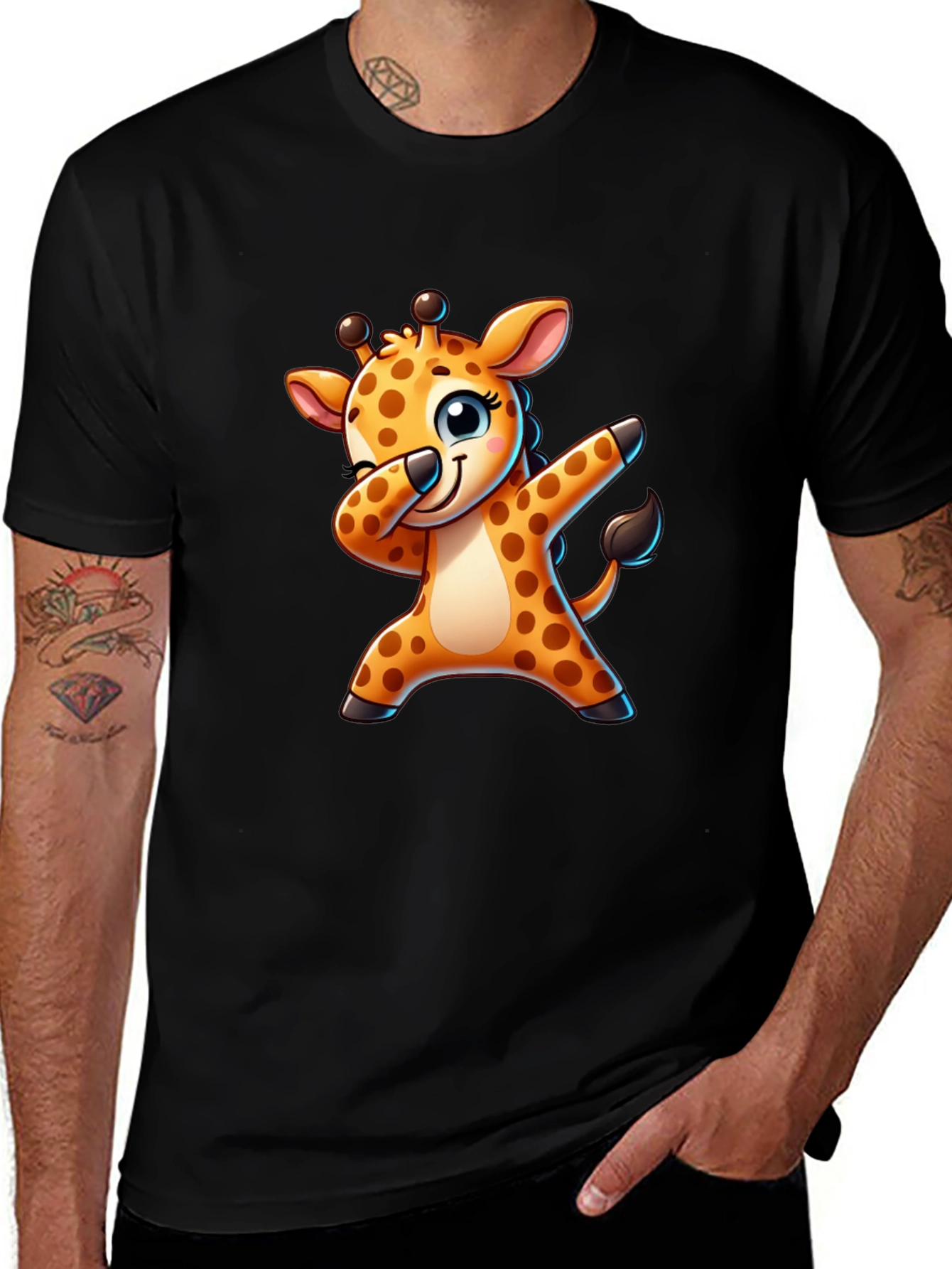 Dabbing Giraffe Black T-Shirt - Fun Cartoon Tee