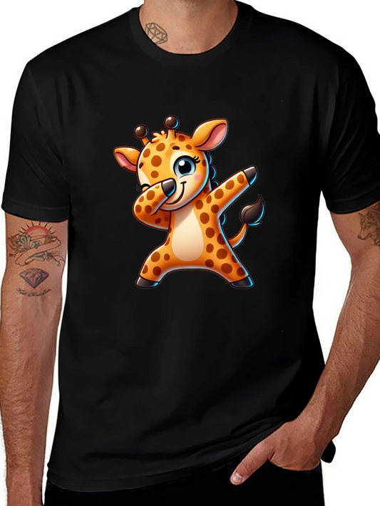 Dabbing Giraffe Black T-Shirt - Fun Cartoon Tee