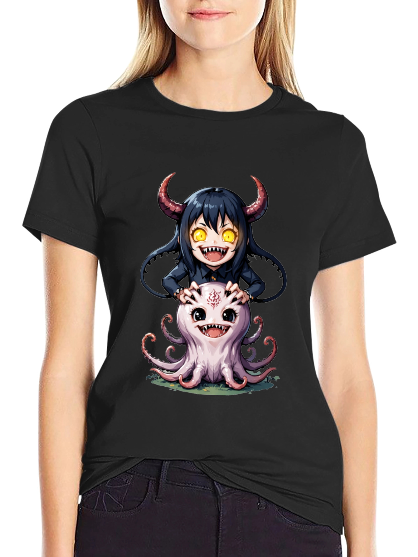 Cute Cartoon Girl and Octopus Graphic Tee