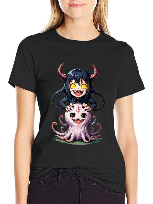 Cute Cartoon Girl and Octopus Graphic Tee