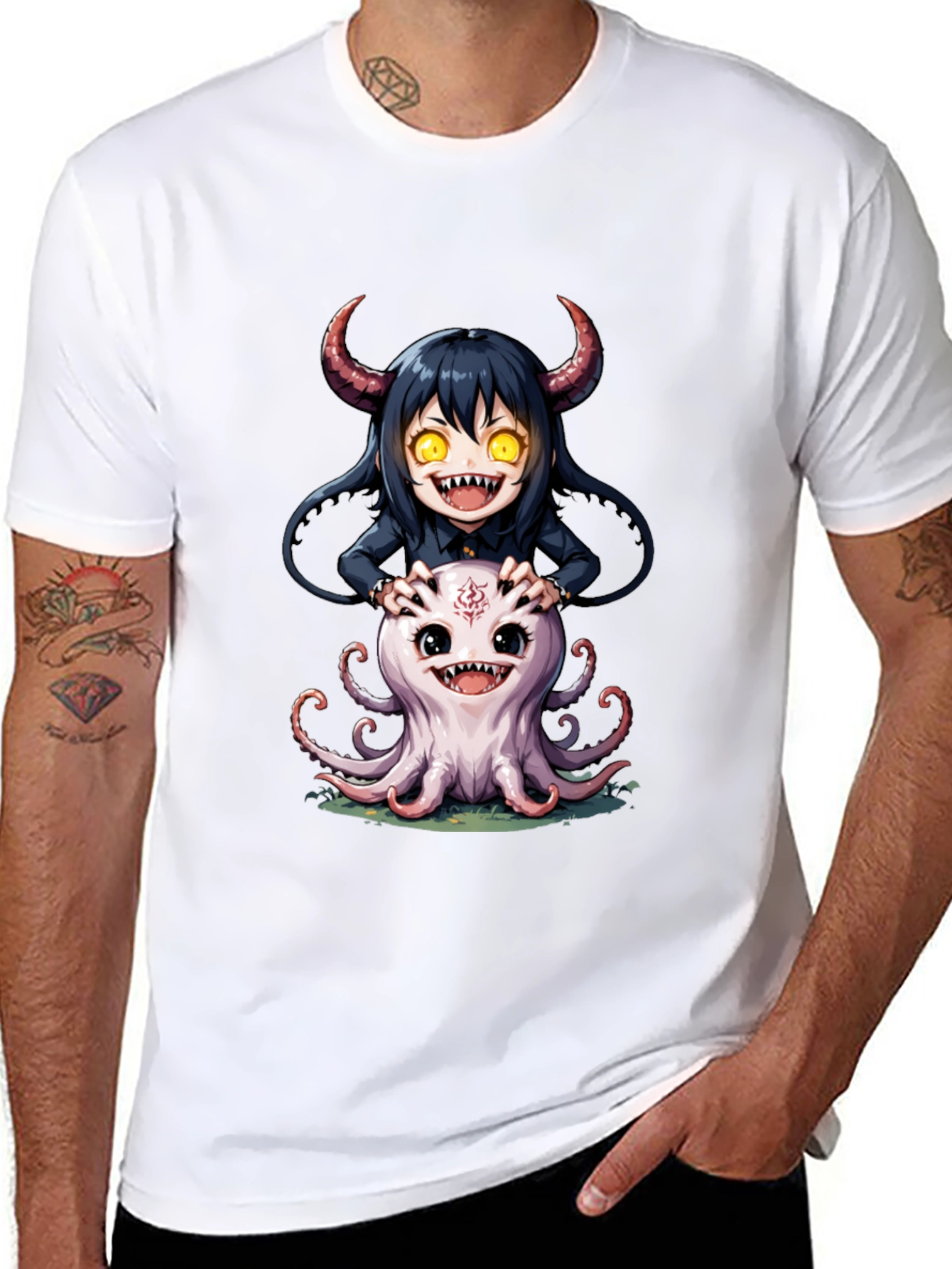 Cute Cartoon Girl and Octopus Graphic Tee