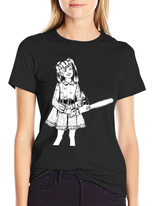 Creepy Cute Girl Chainsaw Black T-Shirt