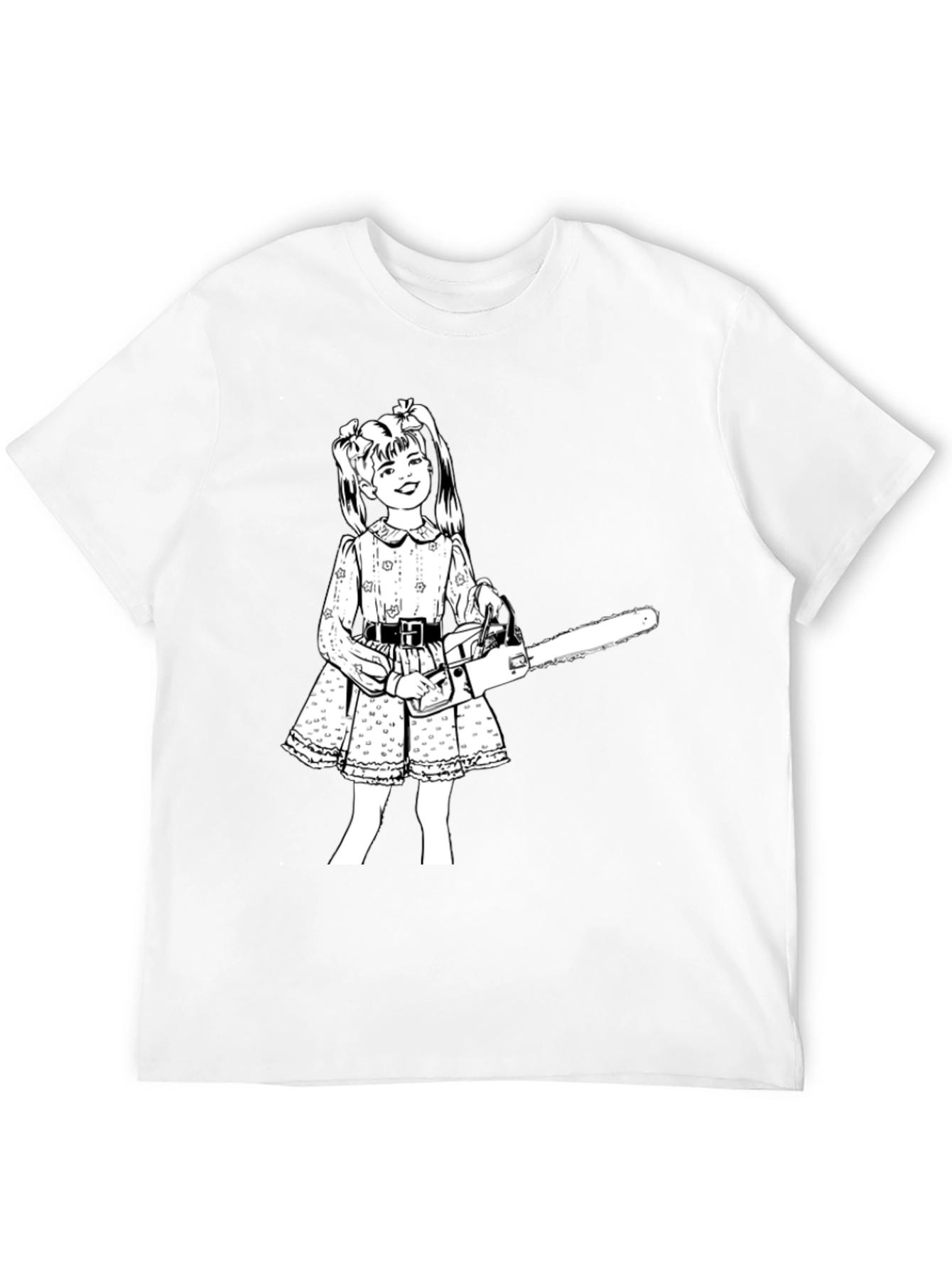 Creepy Cute Girl Chainsaw Black T-Shirt