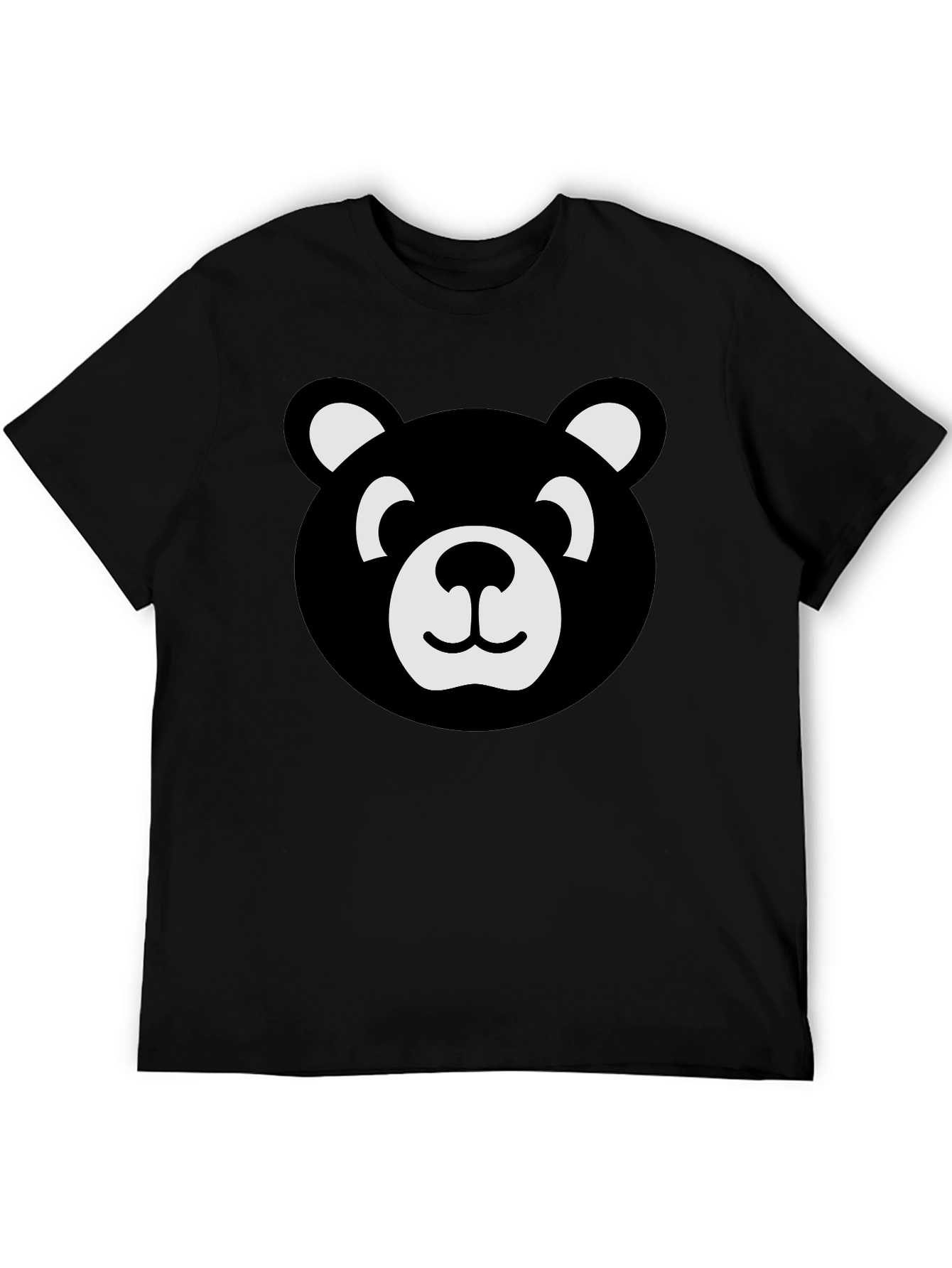 Cute Bear Face Graphic Black T-Shirt