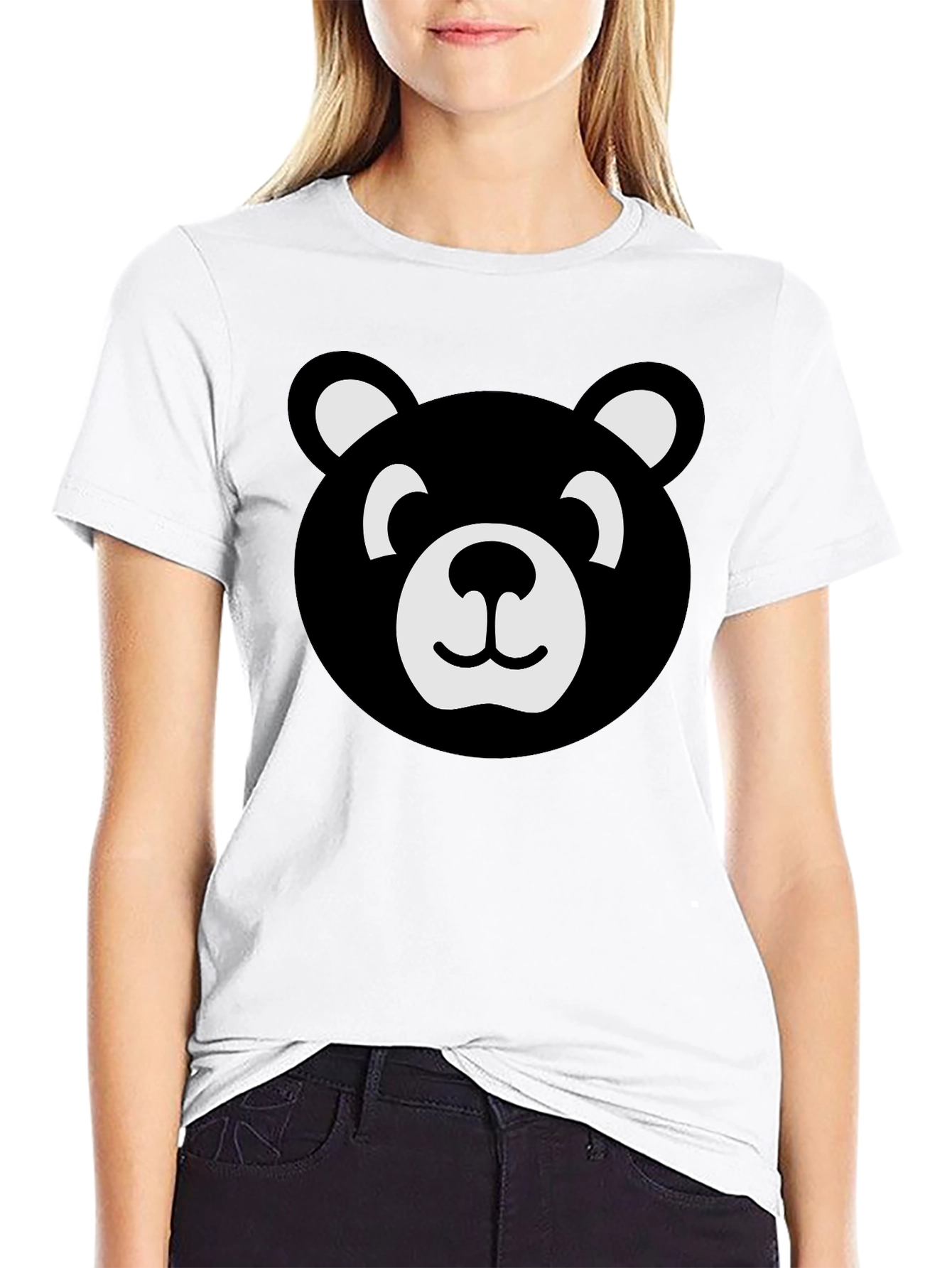 Cute Bear Face Graphic Black T-Shirt