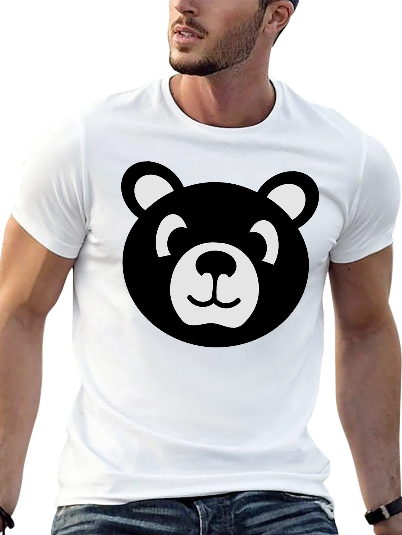 Cute Bear Face Graphic Black T-Shirt