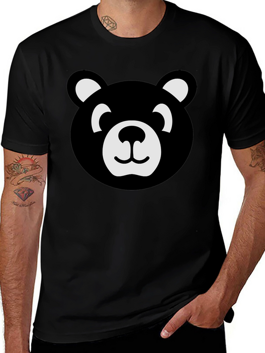 Cute Bear Face Graphic Black T-Shirt