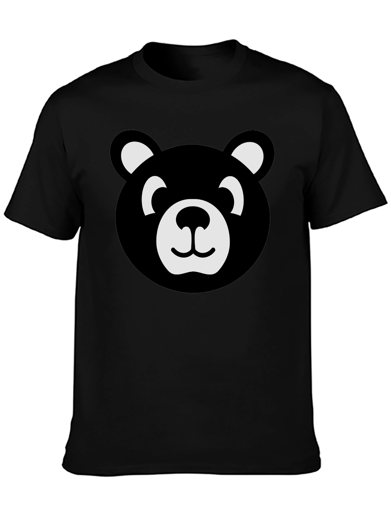 Cute Bear Face Graphic Black T-Shirt