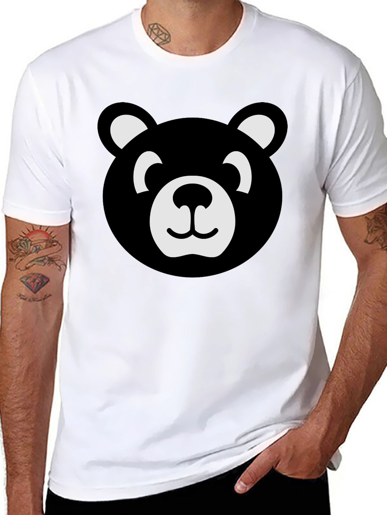 Cute Bear Face Graphic Black T-Shirt